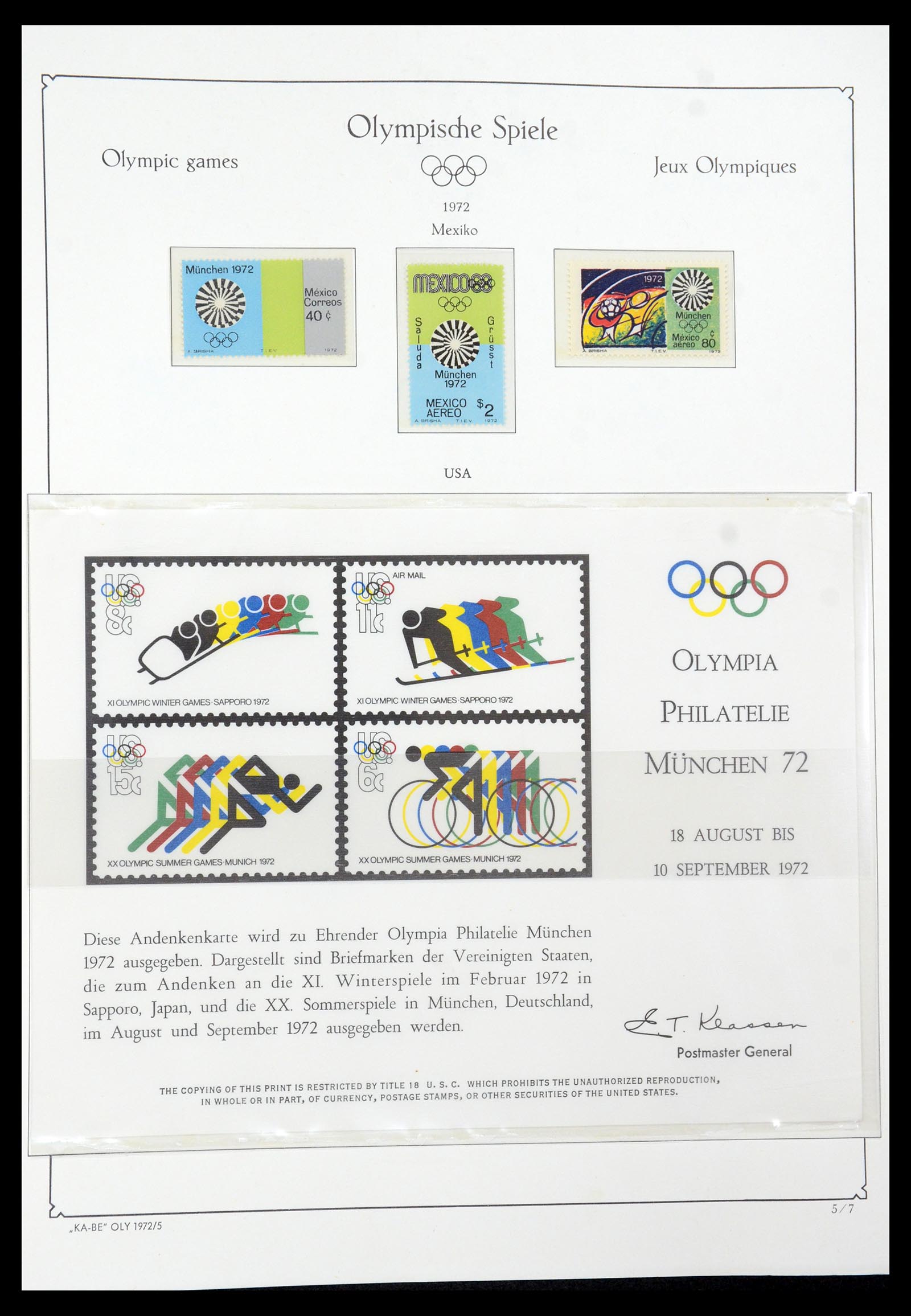 35593 007 - Postzegelverzameling 35593 Olympische Spelen 1972.