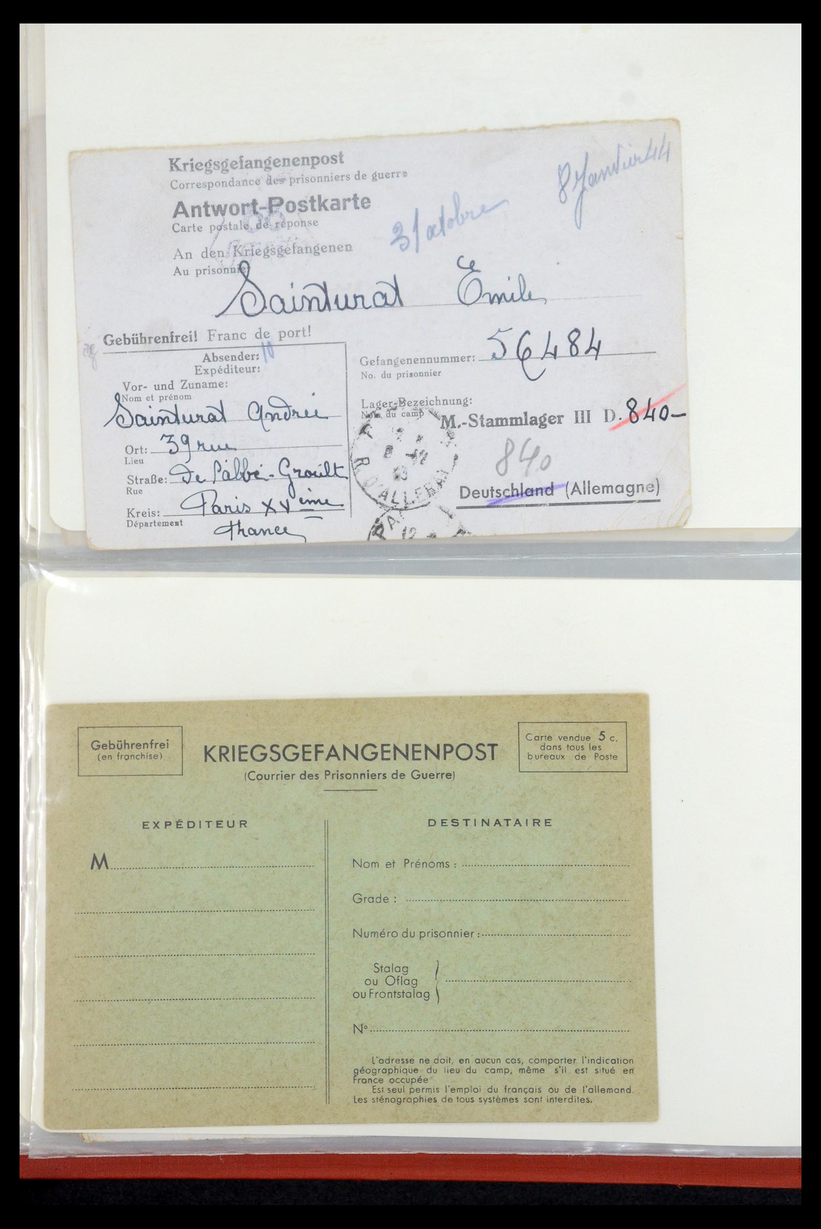 35599 008 - Postzegelverzameling 35599 Duitsland krijgsgevangenen kaarten 1940-19