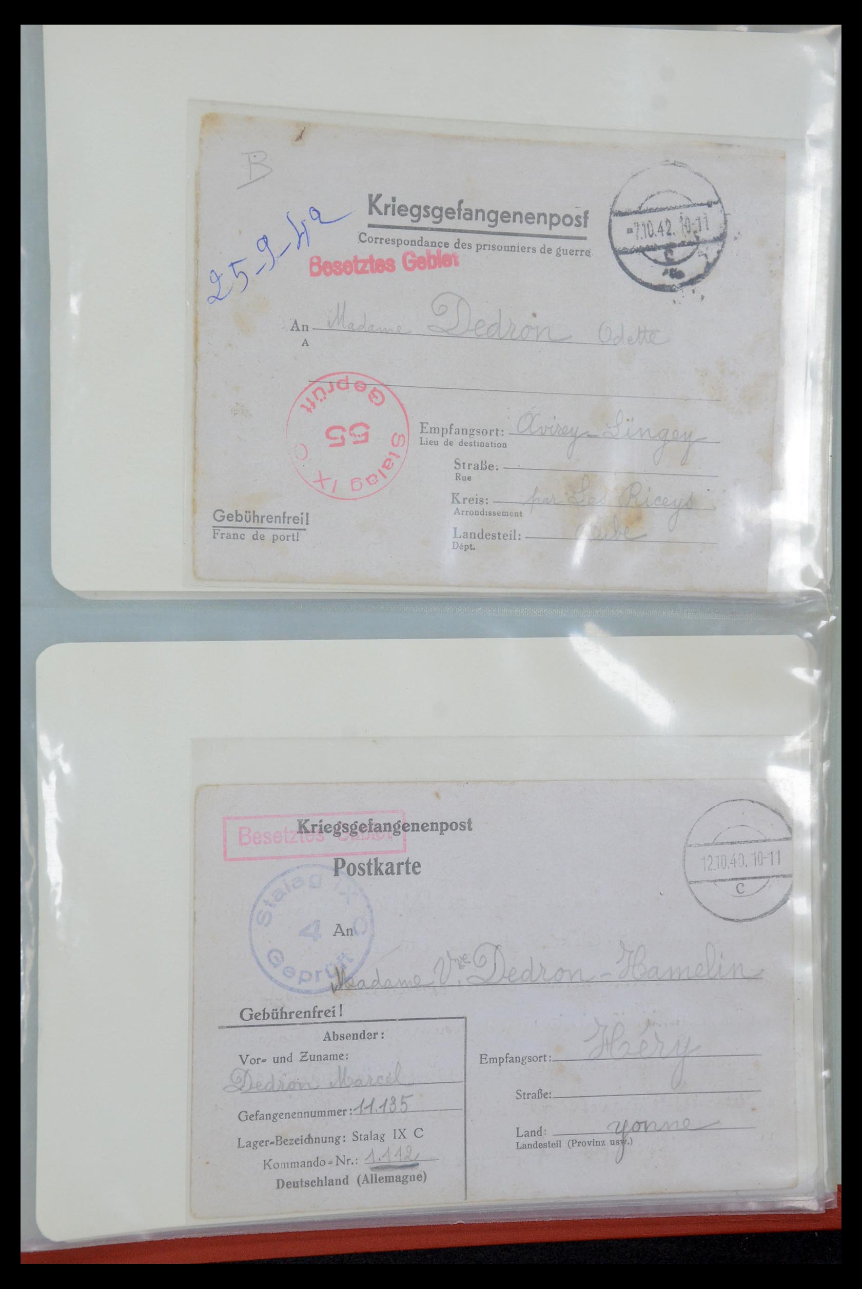 35599 037 - Postzegelverzameling 35599 Duitsland krijgsgevangenen kaarten 1940-19