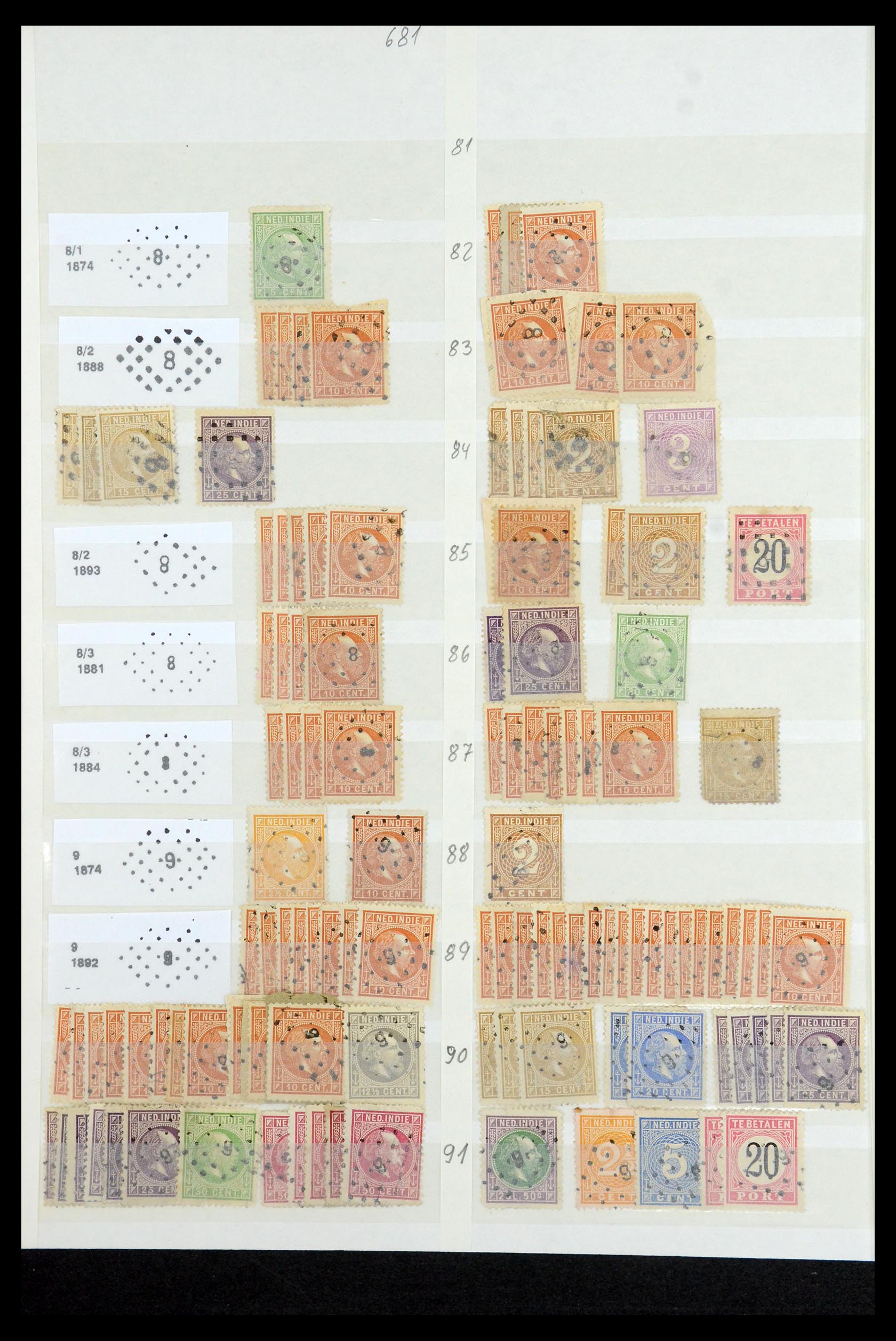35609 010 - Stamp Collection 35609 Dutch east Indies numeral cancels.