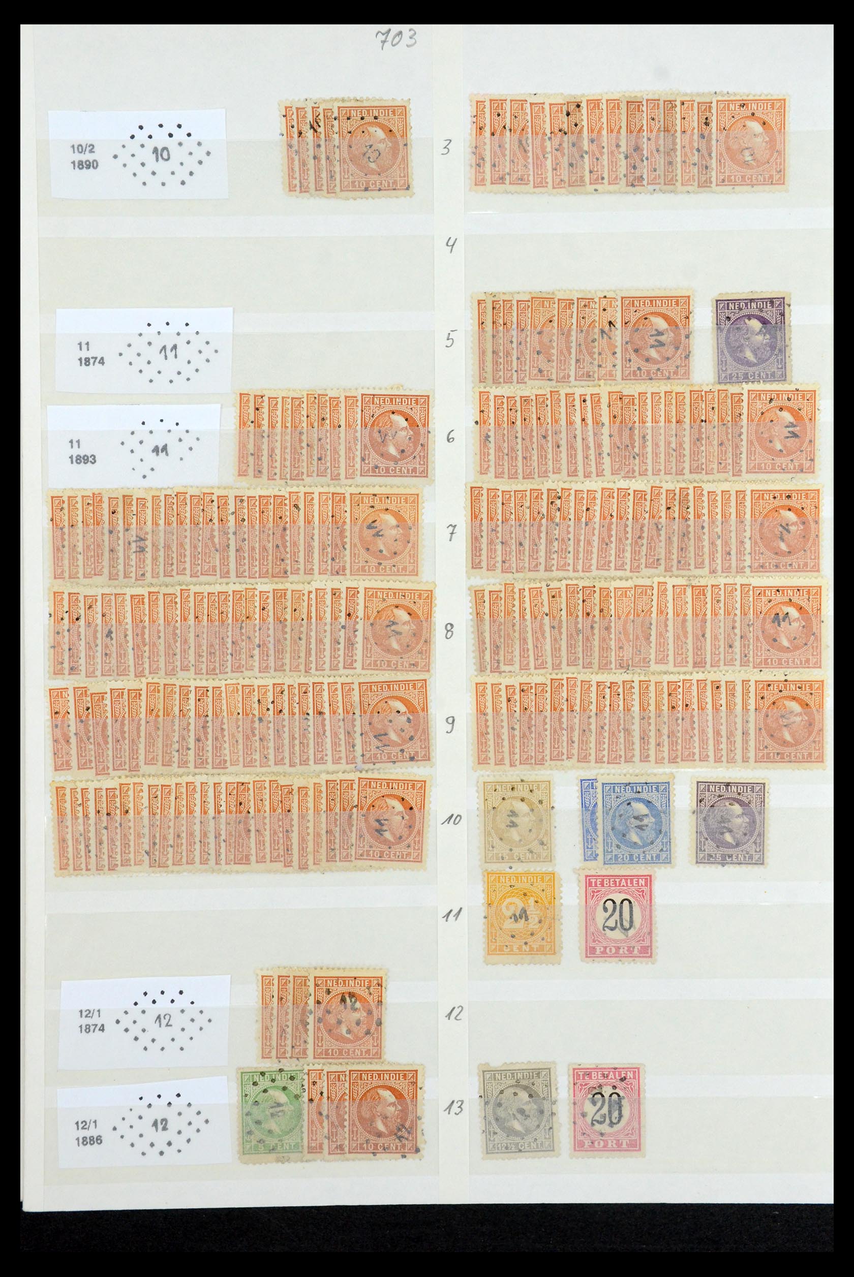 35609 012 - Postzegelverzameling 35609 Nederlands Indië puntstempels.