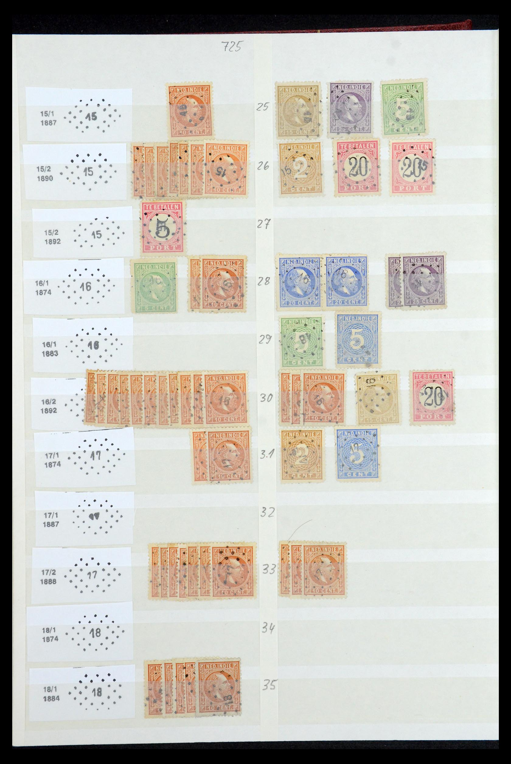 35609 014 - Postzegelverzameling 35609 Nederlands Indië puntstempels.