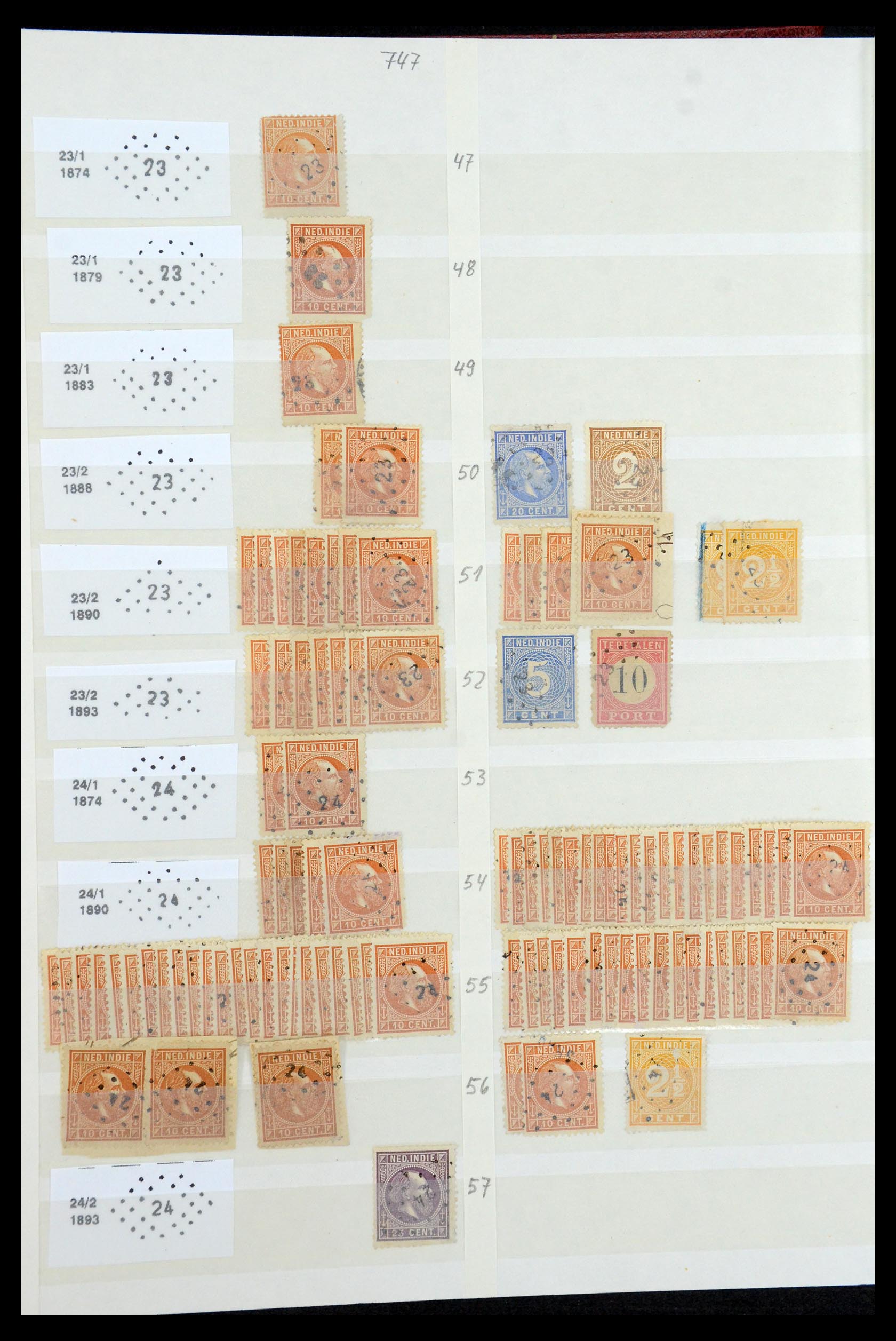 35609 016 - Stamp Collection 35609 Dutch east Indies numeral cancels.