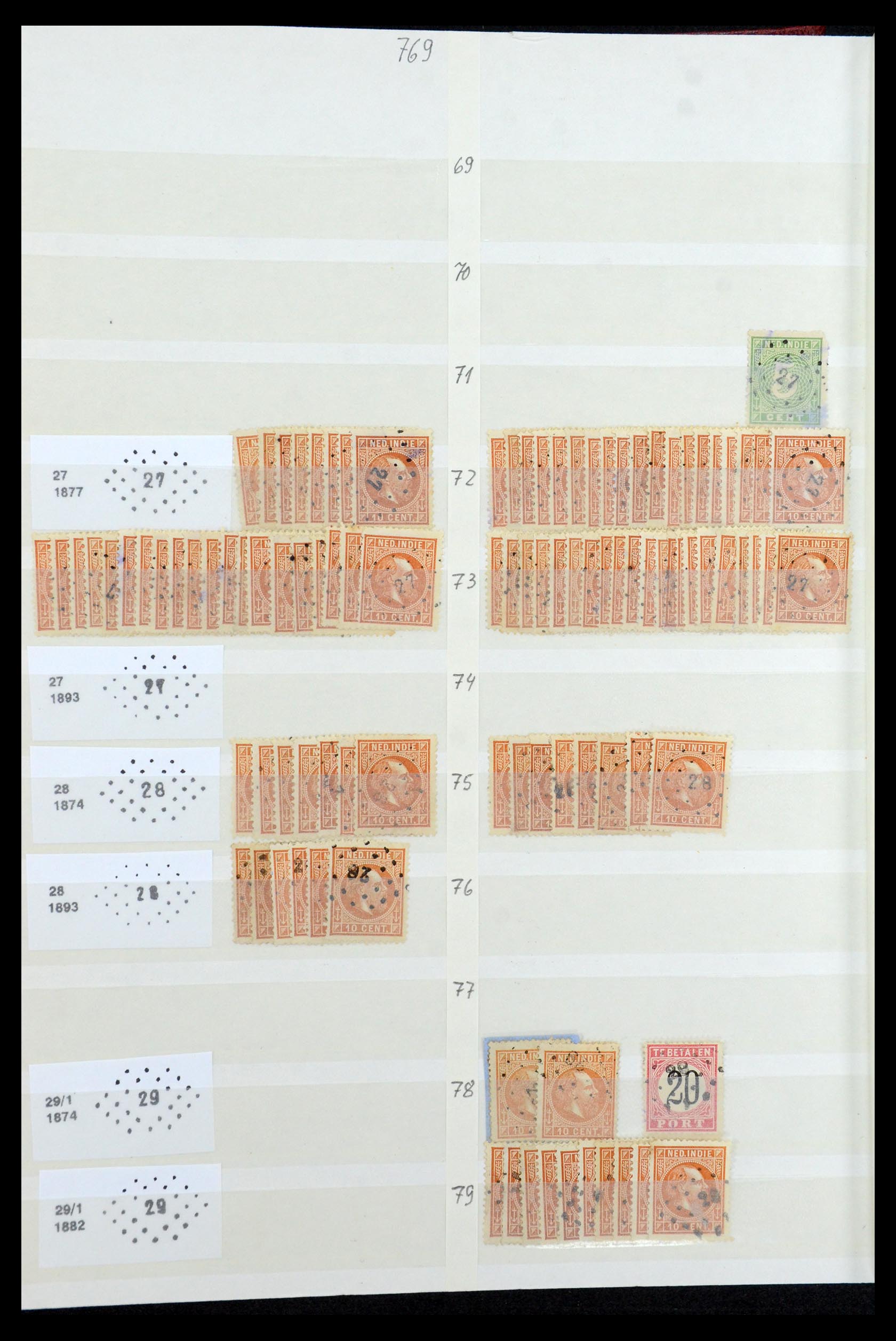 35609 018 - Stamp Collection 35609 Dutch east Indies numeral cancels.