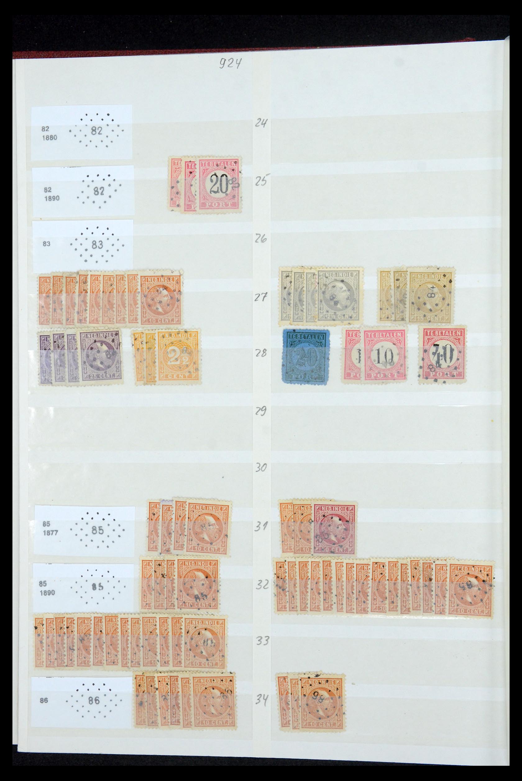 35609 032 - Stamp Collection 35609 Dutch east Indies numeral cancels.