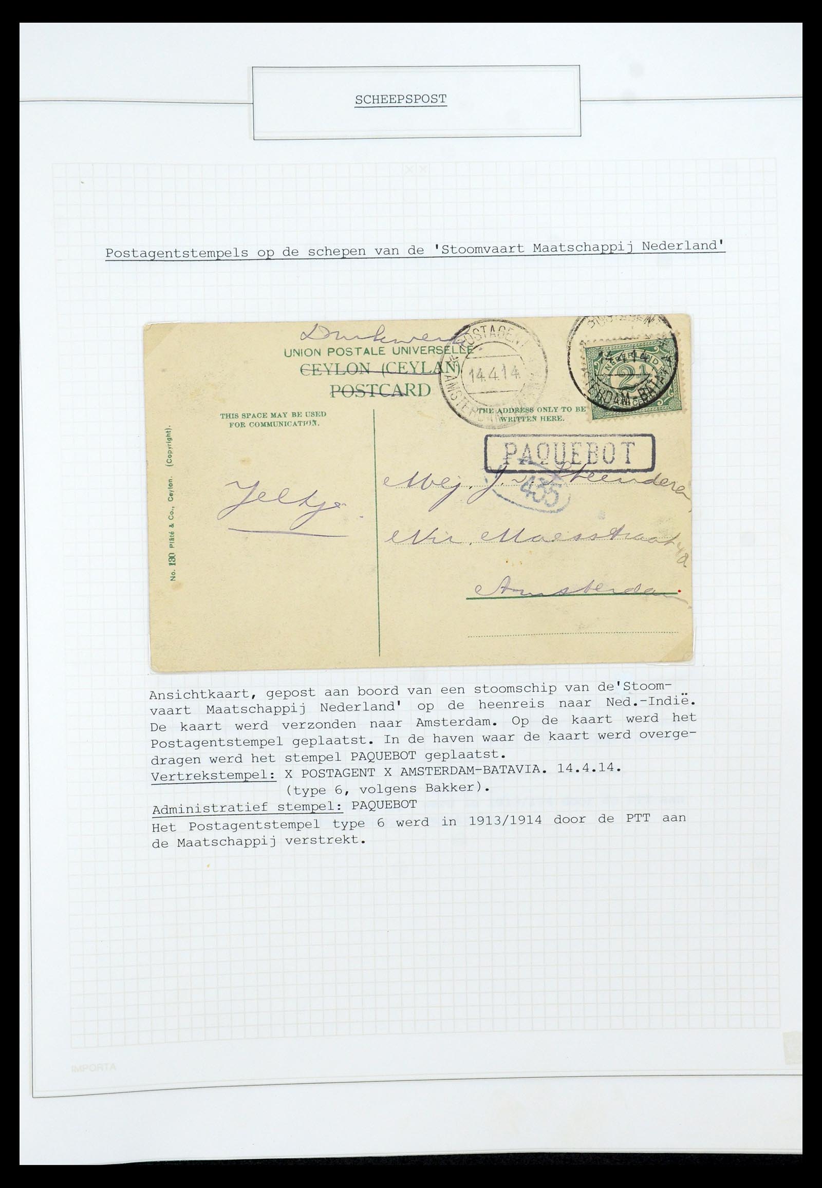 35613 022 - Postzegelverzameling 35613 Nederland scheepspost 1904-1930.