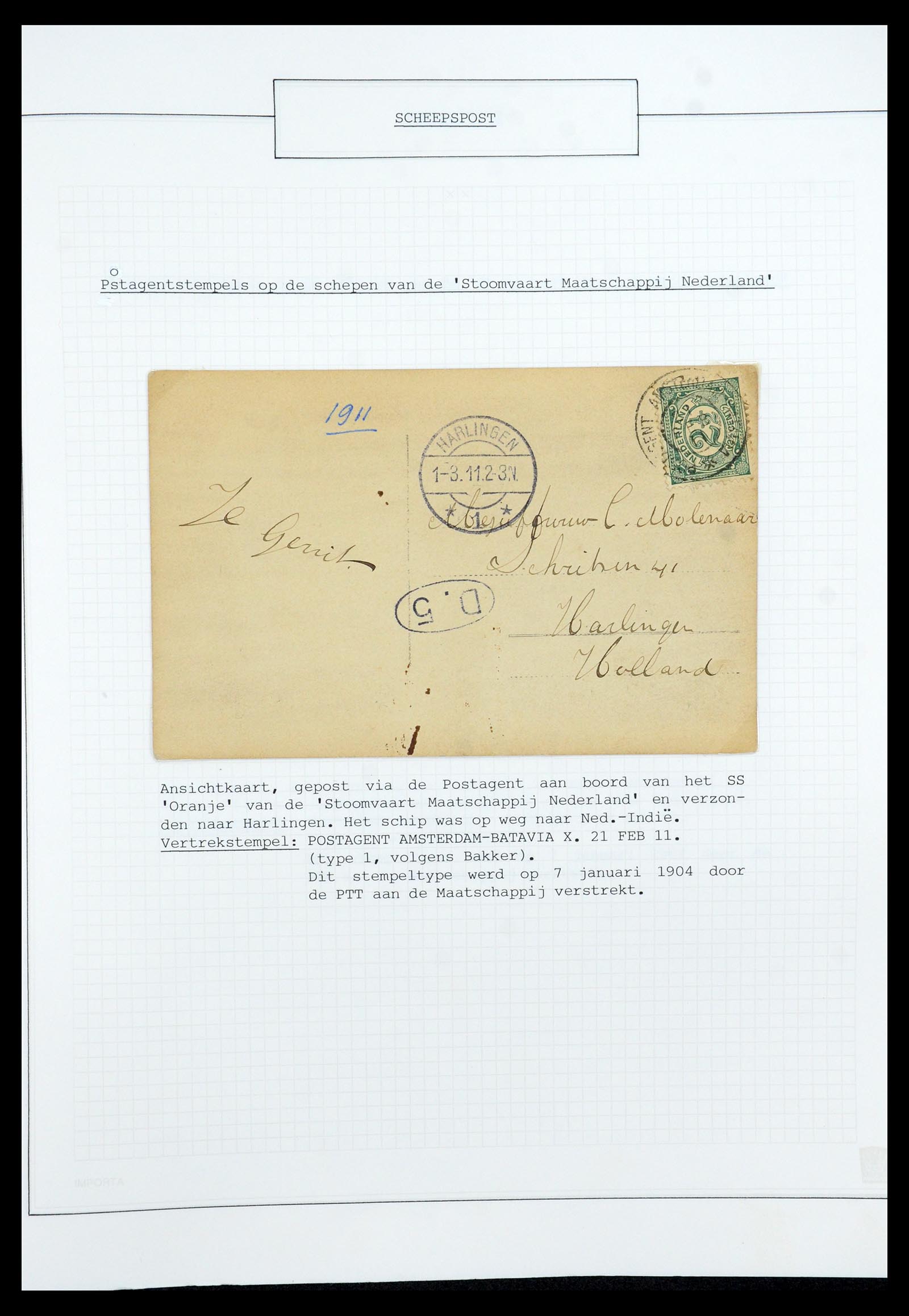 35613 030 - Postzegelverzameling 35613 Nederland scheepspost 1904-1930.