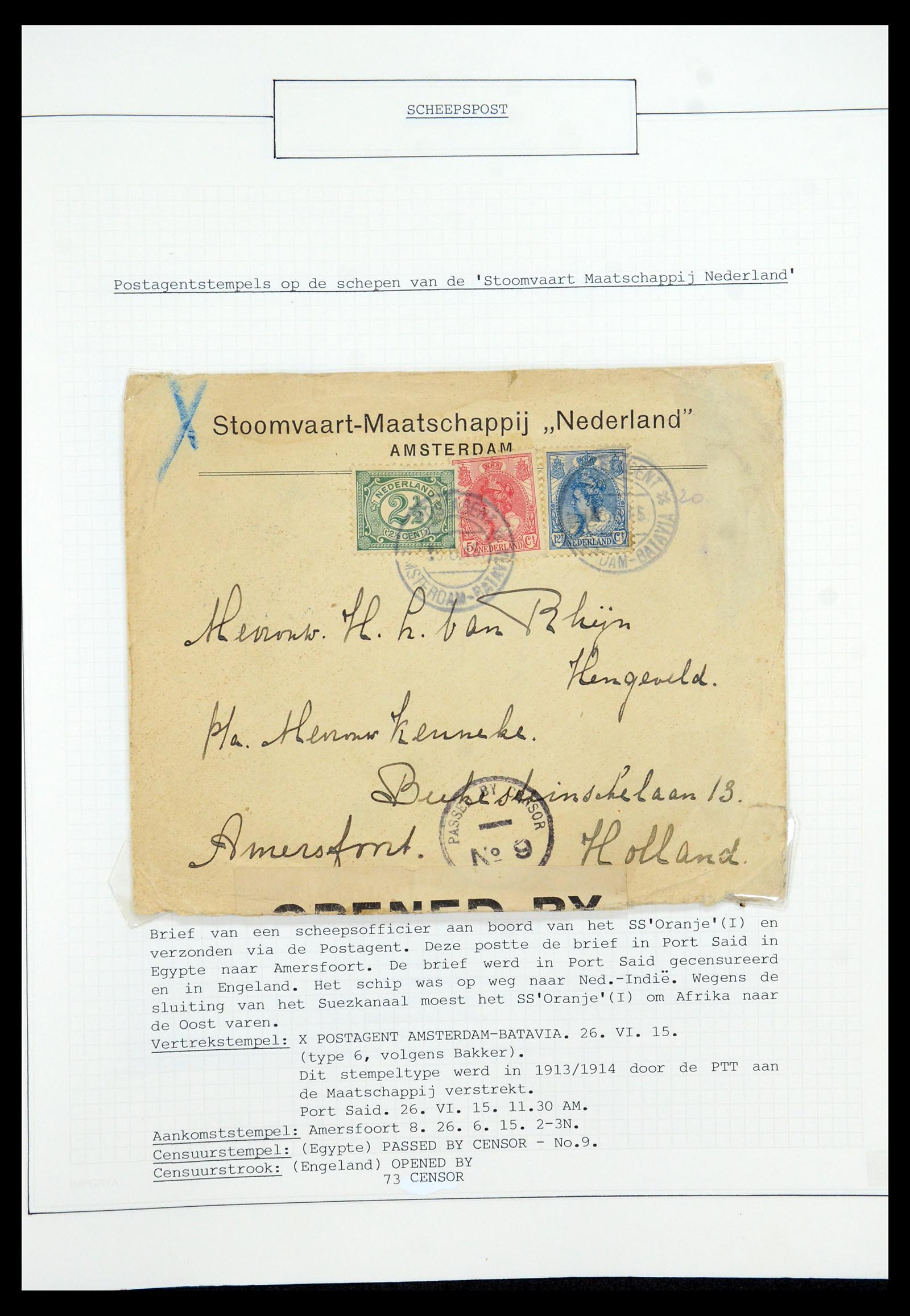 35613 032 - Postzegelverzameling 35613 Nederland scheepspost 1904-1930.