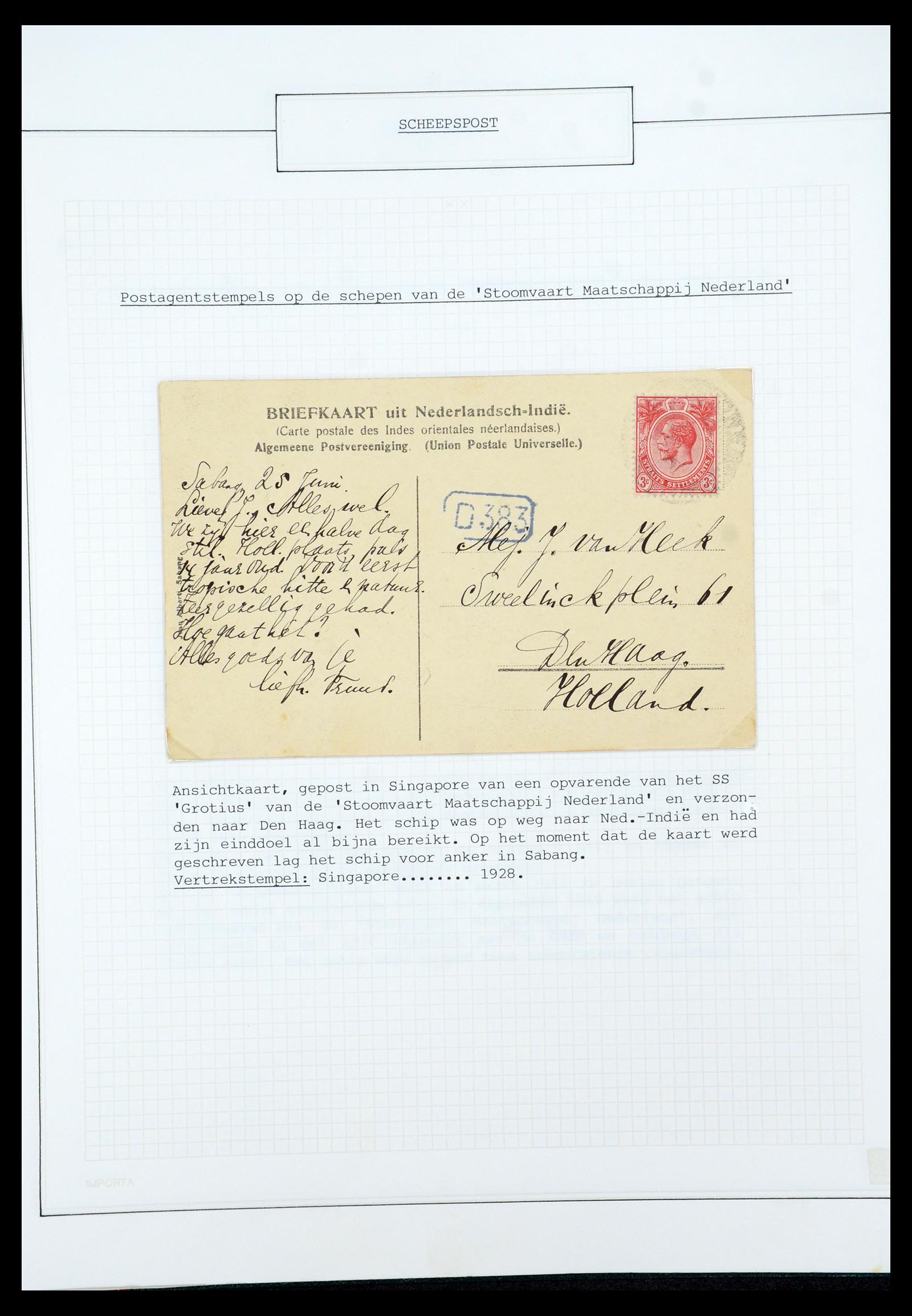 35613 051 - Postzegelverzameling 35613 Nederland scheepspost 1904-1930.