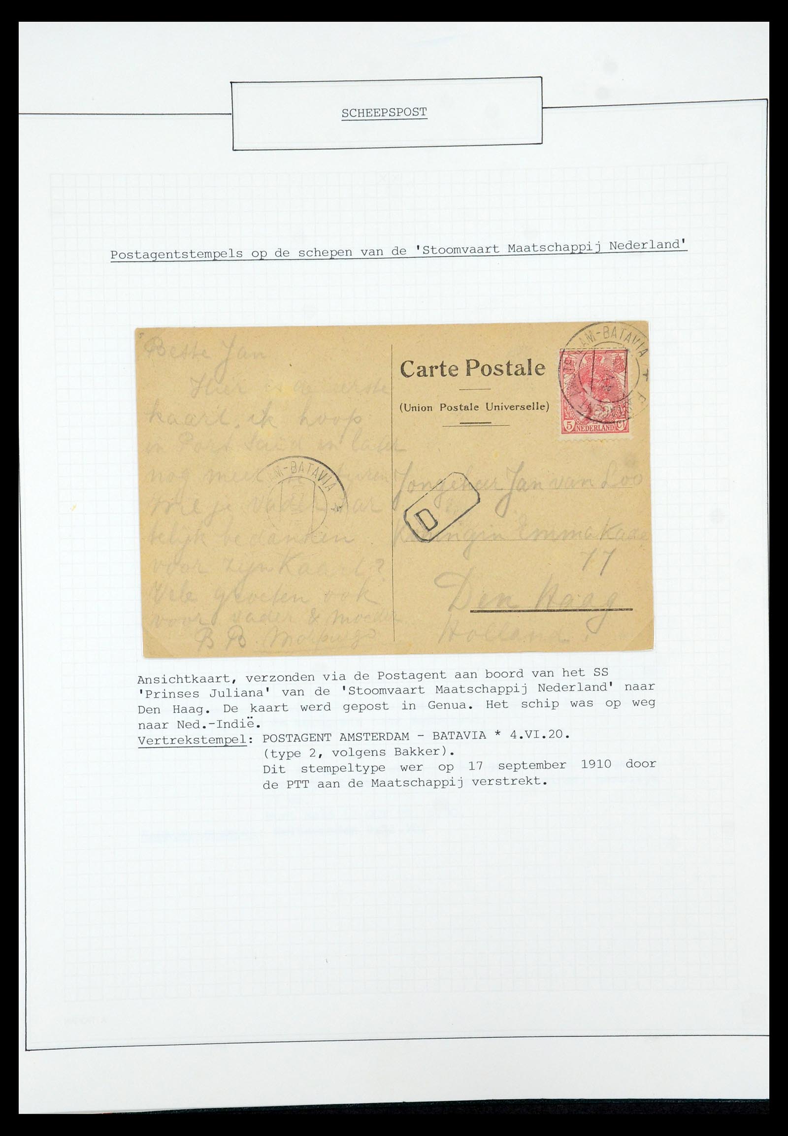 35613 054 - Postzegelverzameling 35613 Nederland scheepspost 1904-1930.
