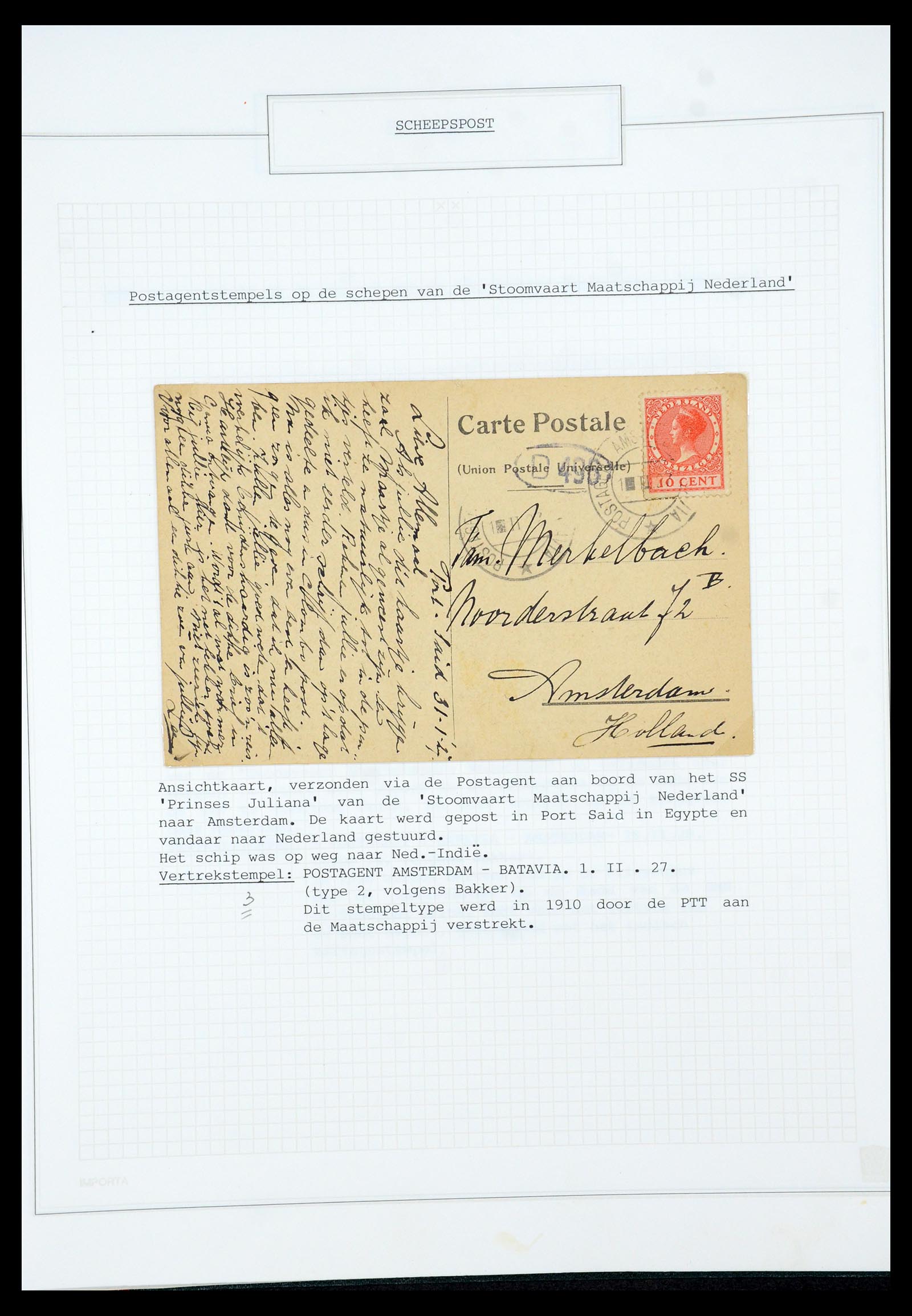 35613 057 - Postzegelverzameling 35613 Nederland scheepspost 1904-1930.