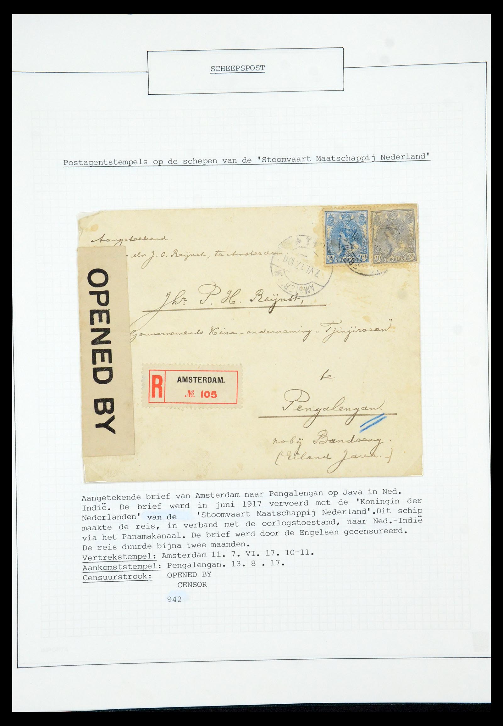 35613 061 - Postzegelverzameling 35613 Nederland scheepspost 1904-1930.