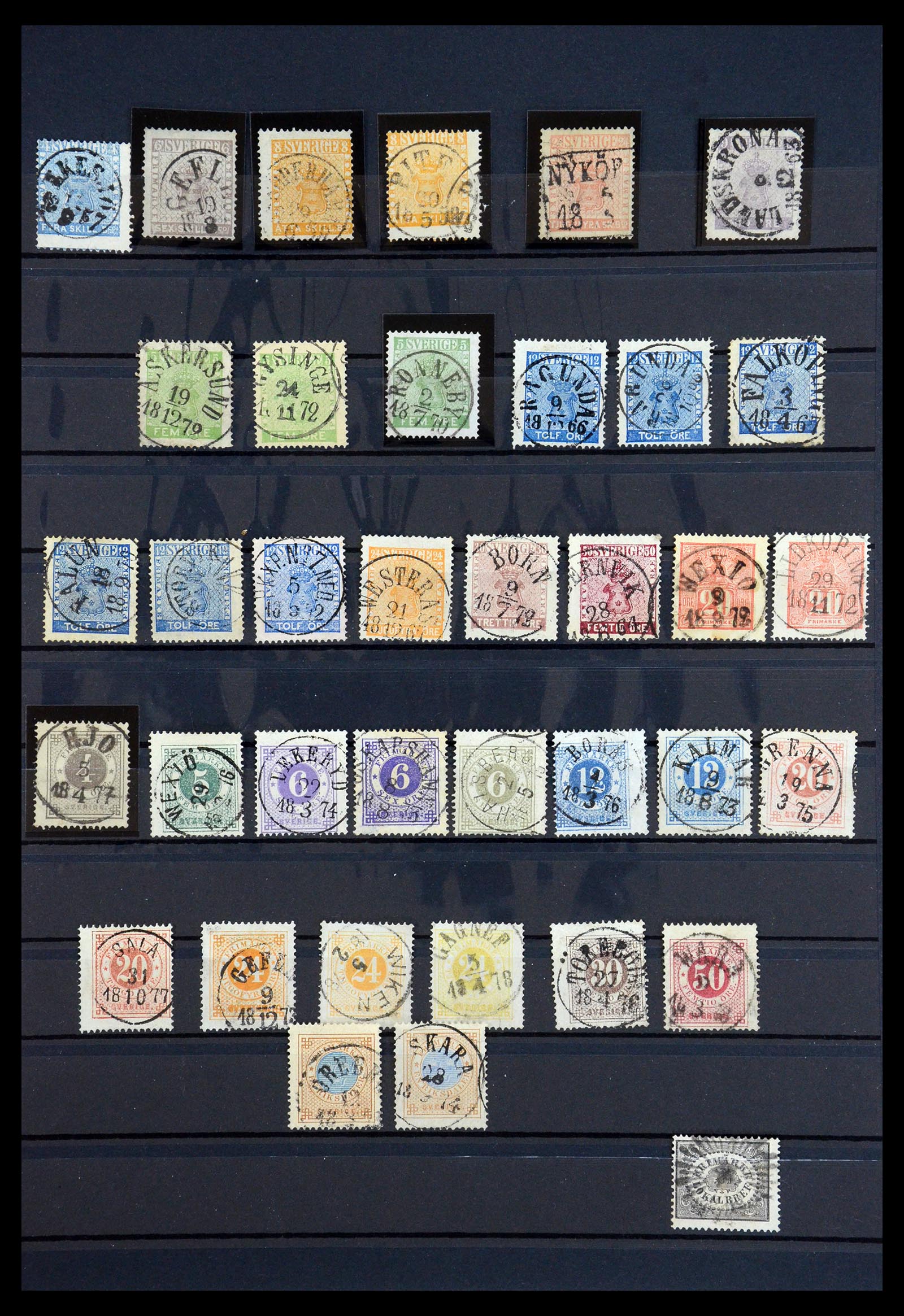 35625 001 - Stamp Collection 35625 Sweden cancels 1855-1889.