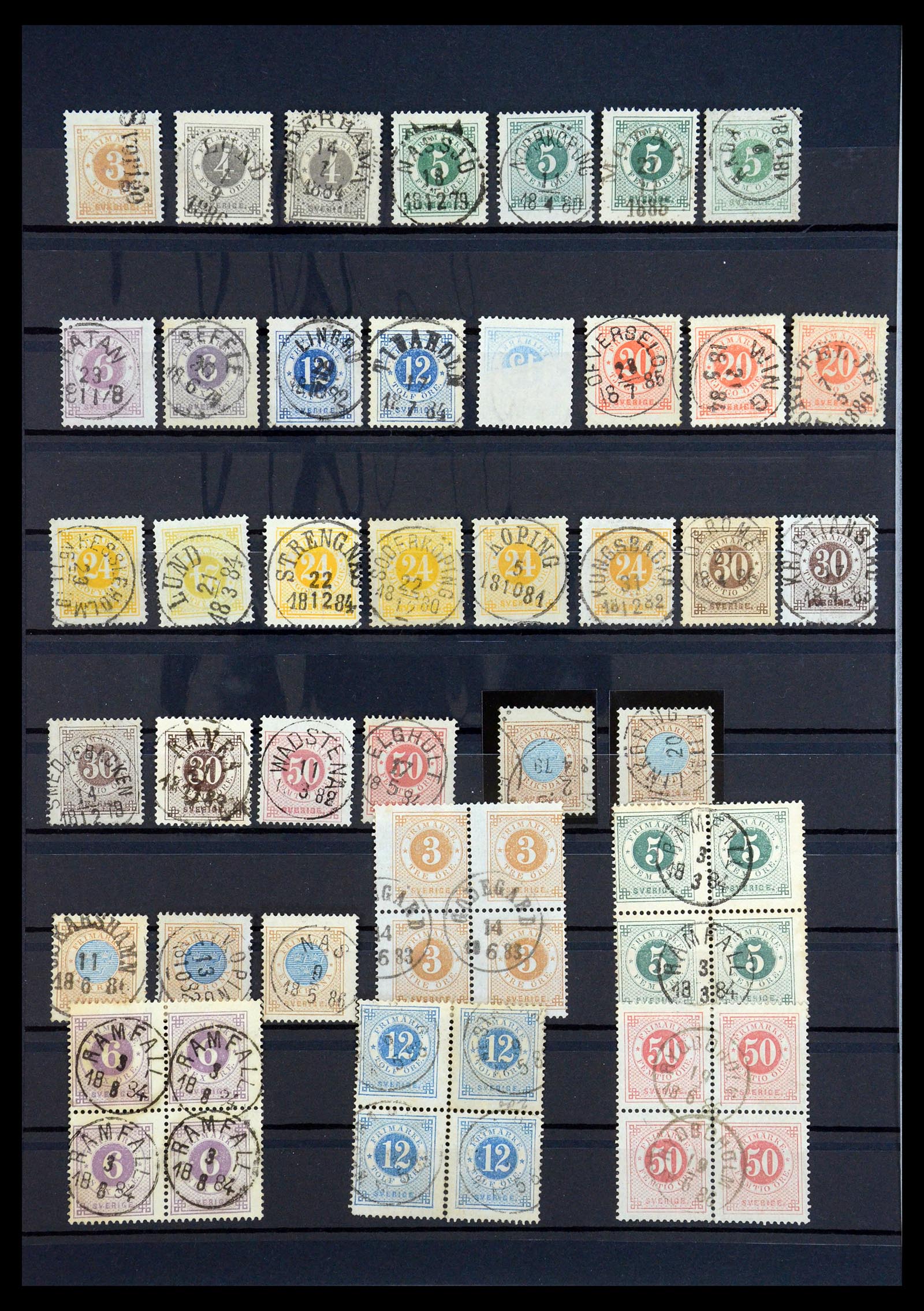 35625 002 - Stamp Collection 35625 Sweden cancels 1855-1889.