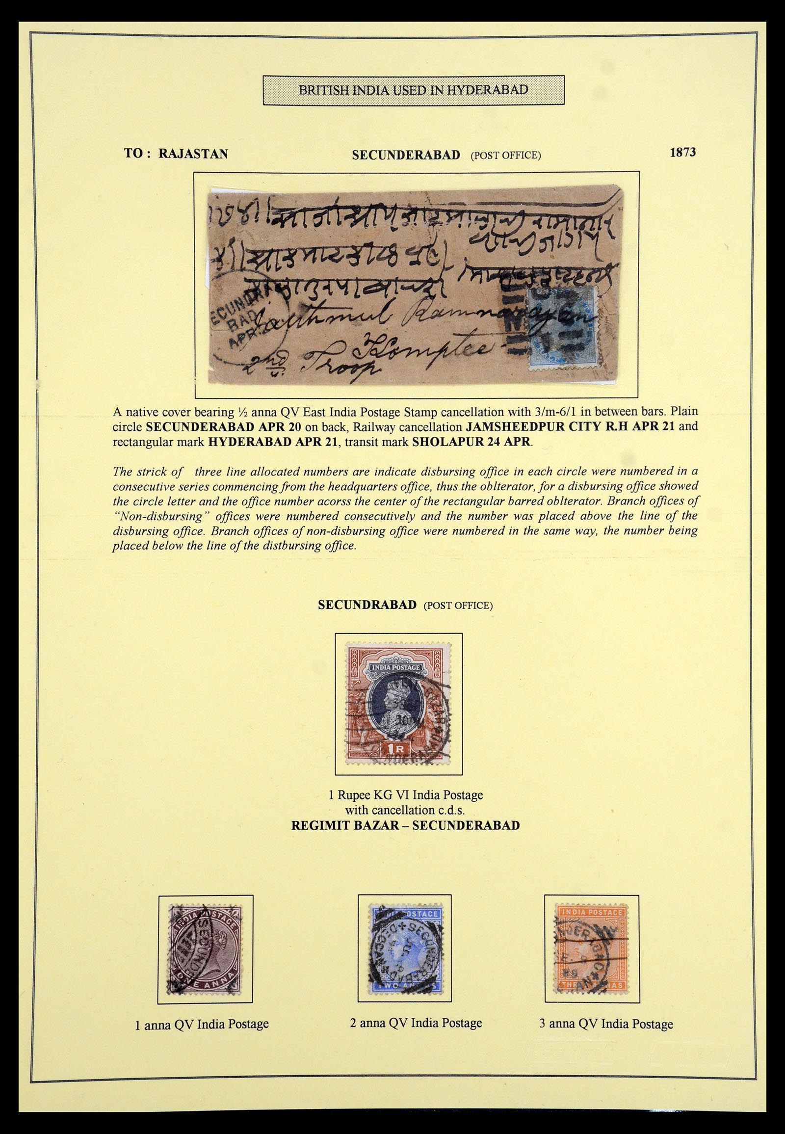 35626 009 - Stamp Collection 35626 India used in Hyderabad 1859-1929.