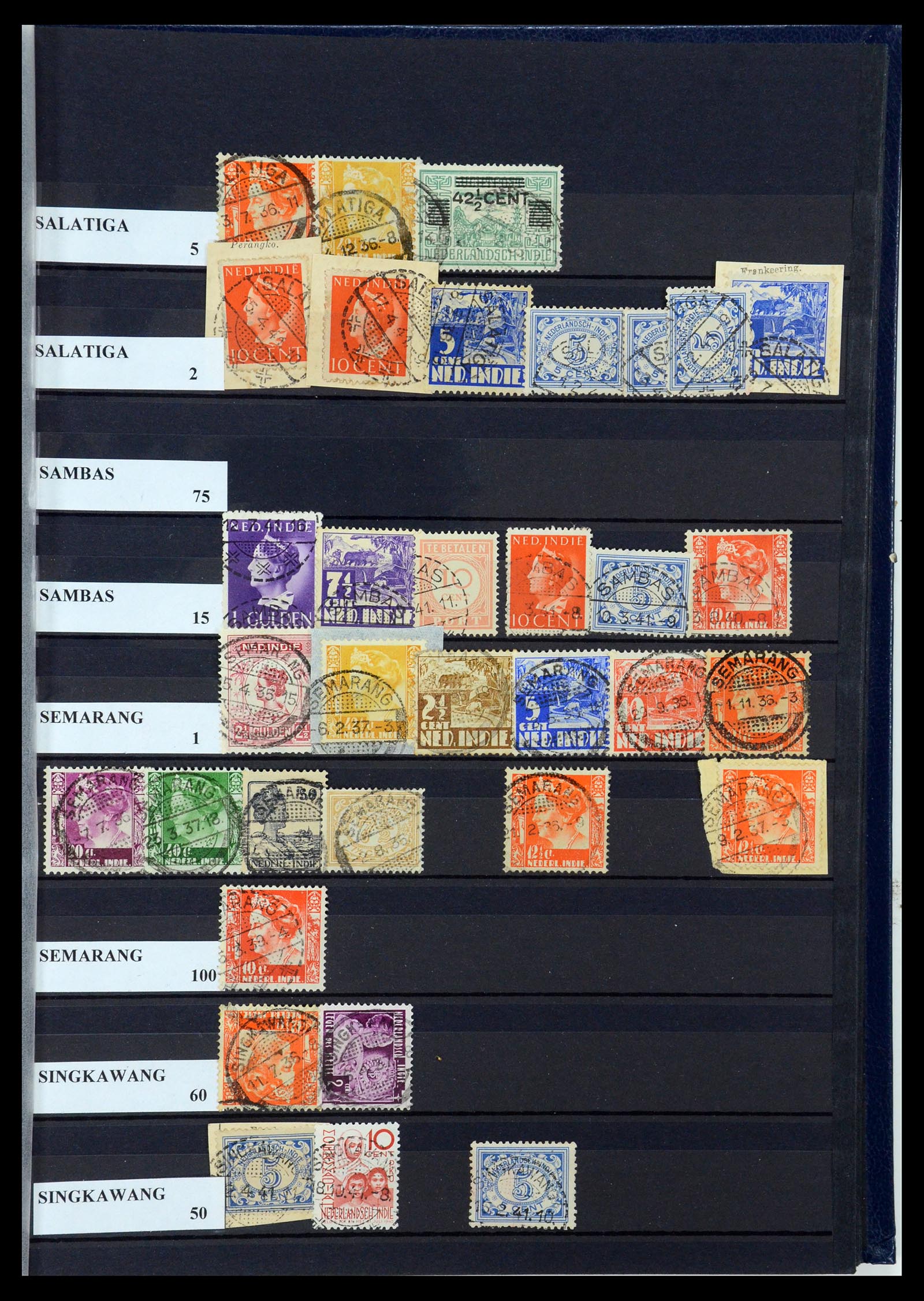 35628 080 - Postzegelverzameling 35628 Nederlands Indië stempels.