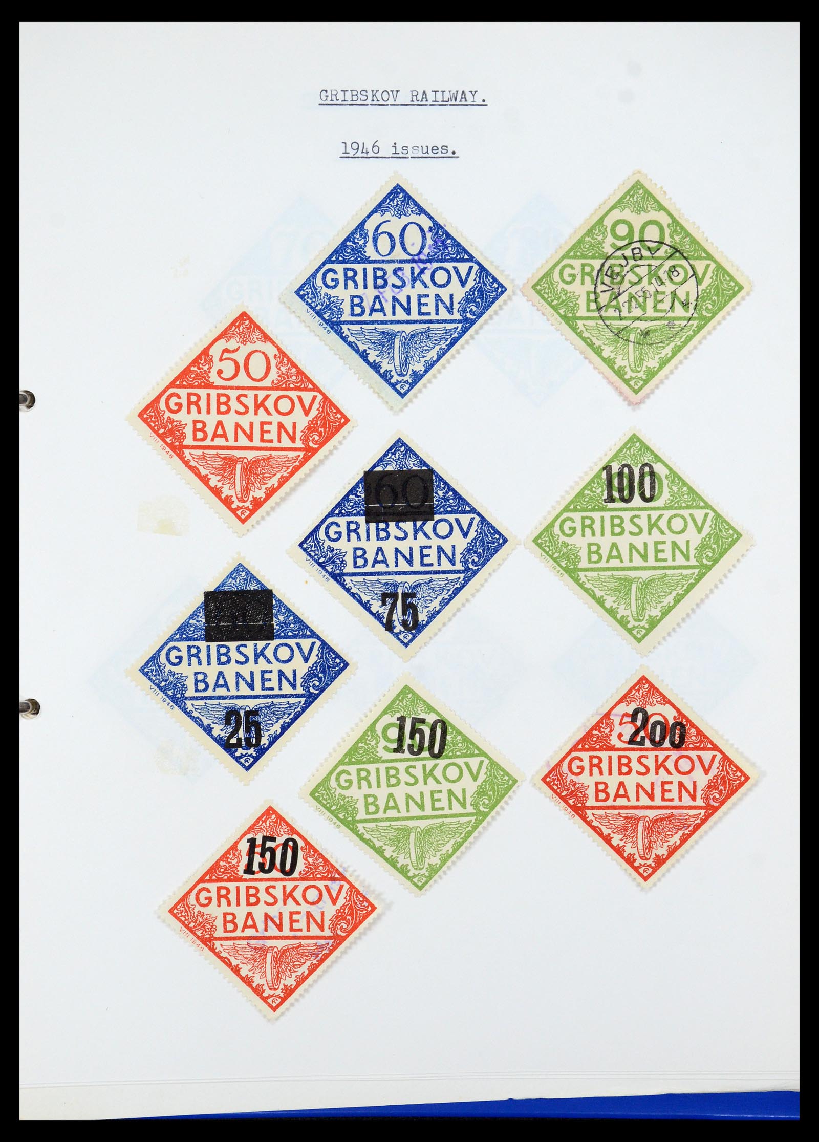 35650 014 - Postzegelverzameling 35650 Denemarken spoorwegzegels.