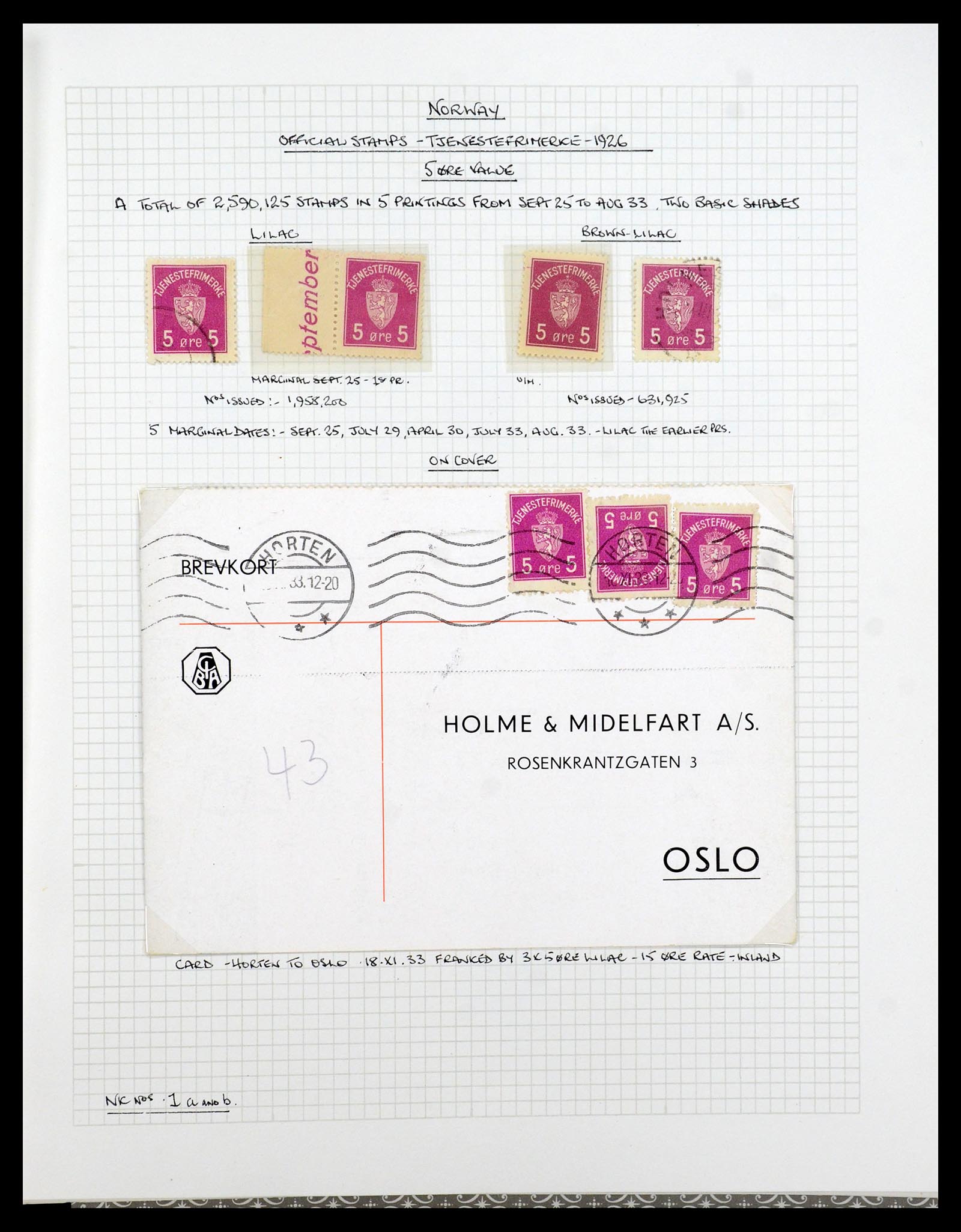 35667 061 - Postzegelverzameling 35667 Noorwegen dienst 1849-1982.