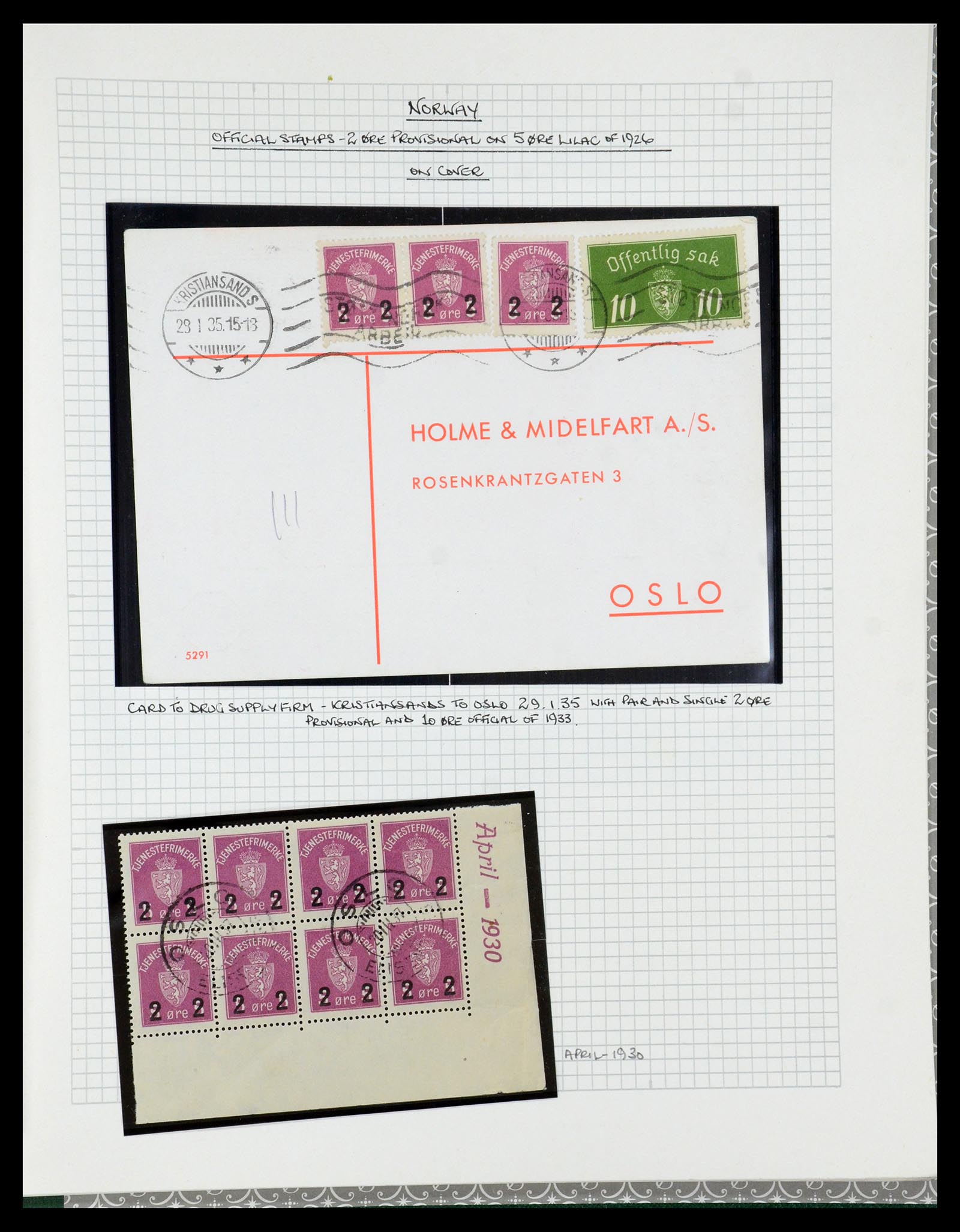 35667 085 - Postzegelverzameling 35667 Noorwegen dienst 1849-1982.