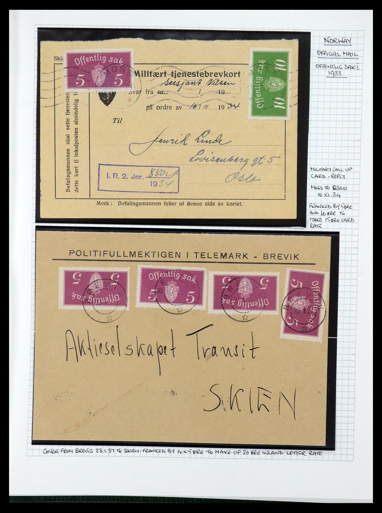 35667 097 - Postzegelverzameling 35667 Noorwegen dienst 1849-1982.