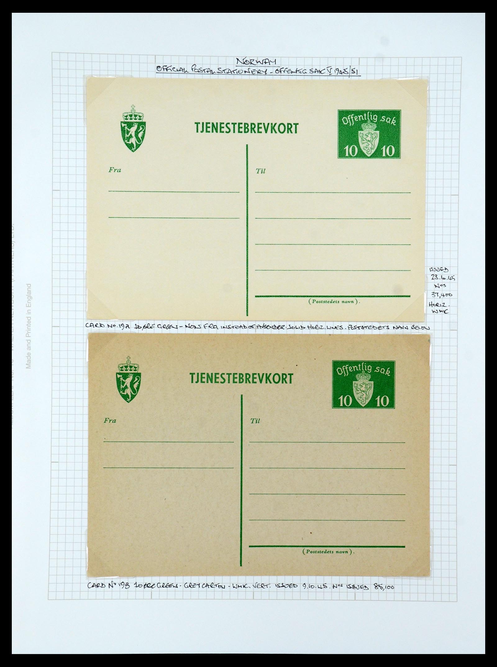 35667 254 - Postzegelverzameling 35667 Noorwegen dienst 1849-1982.