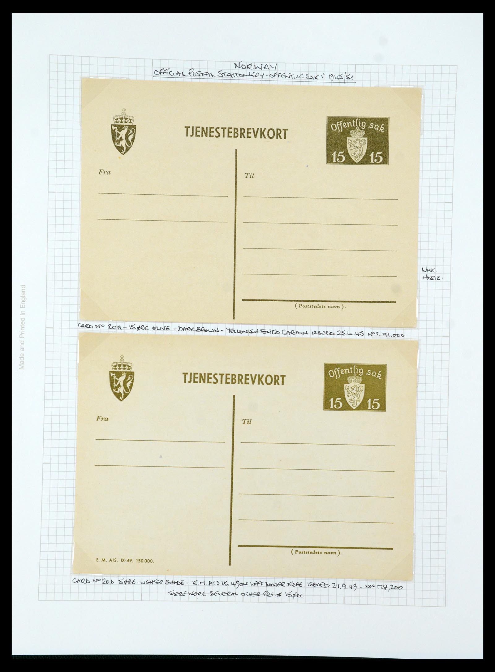 35667 255 - Postzegelverzameling 35667 Noorwegen dienst 1849-1982.