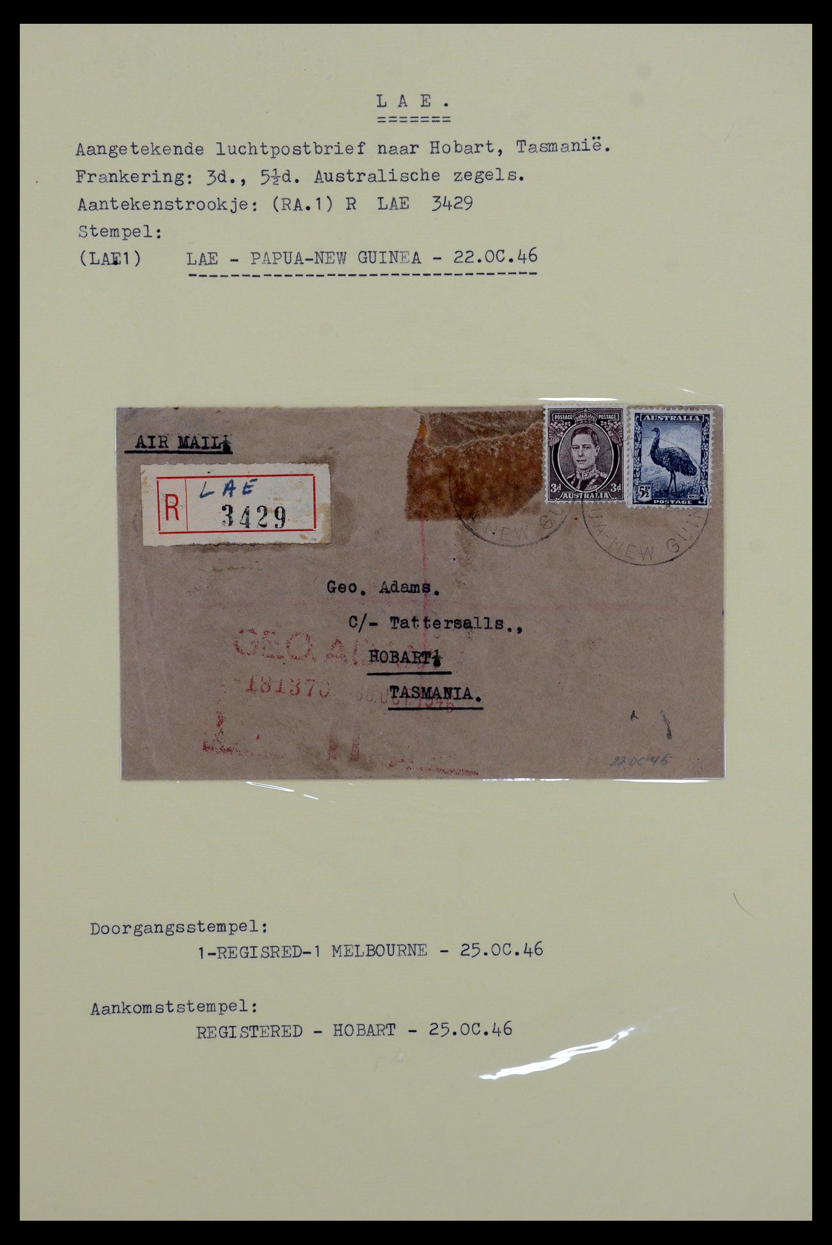 35787 001 - Postzegelverzameling 35787 Papua New Guinea  brieven 1945-1952.