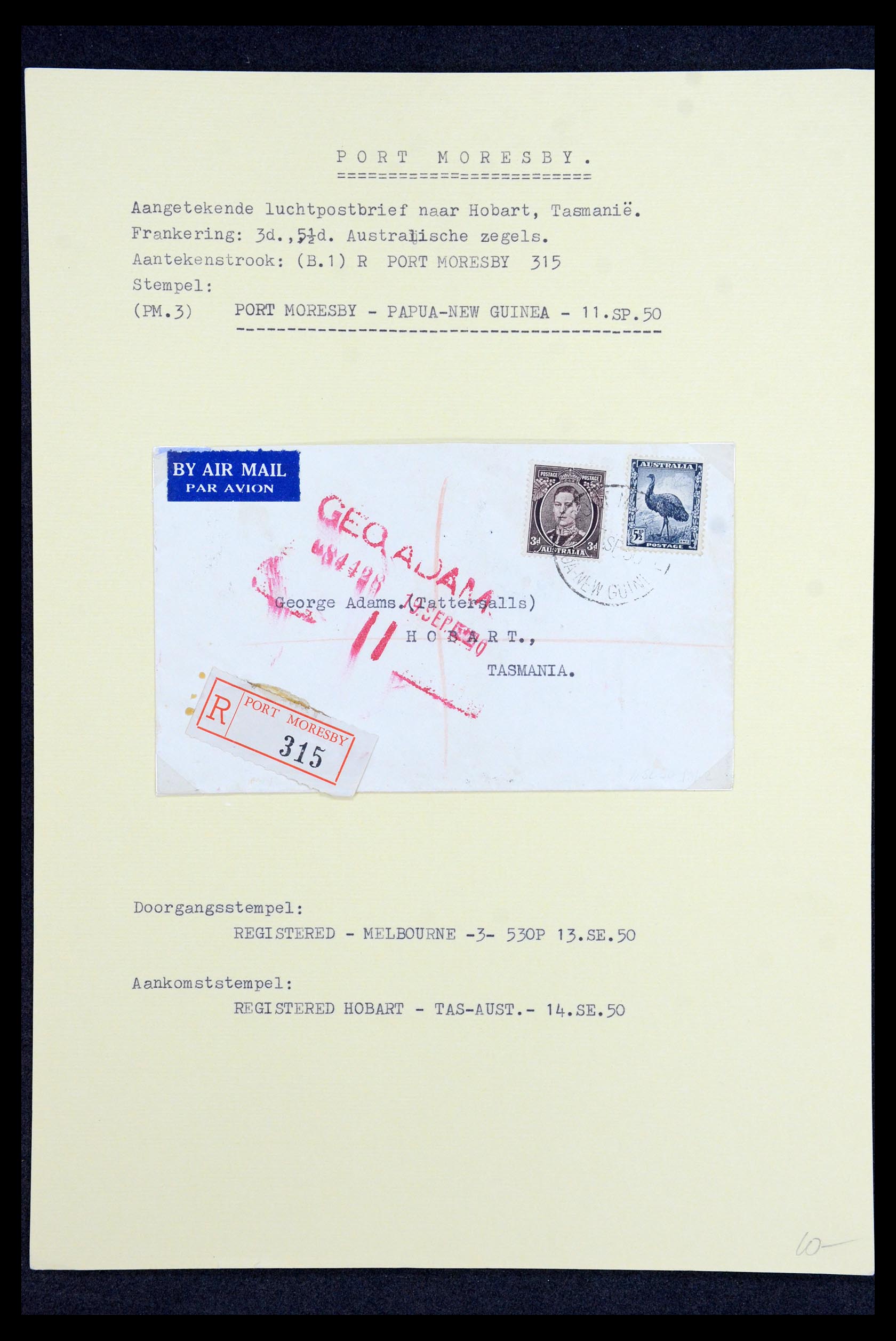 35787 005 - Postzegelverzameling 35787 Papua New Guinea  brieven 1945-1952.