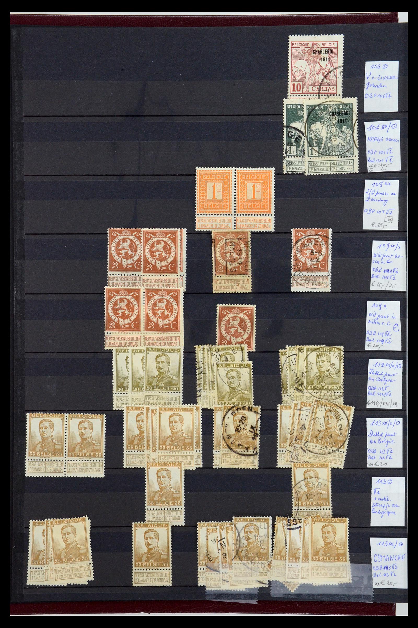 35915 002 - Stamp Collection 35915 Belgium plateflaws 1910-1951.