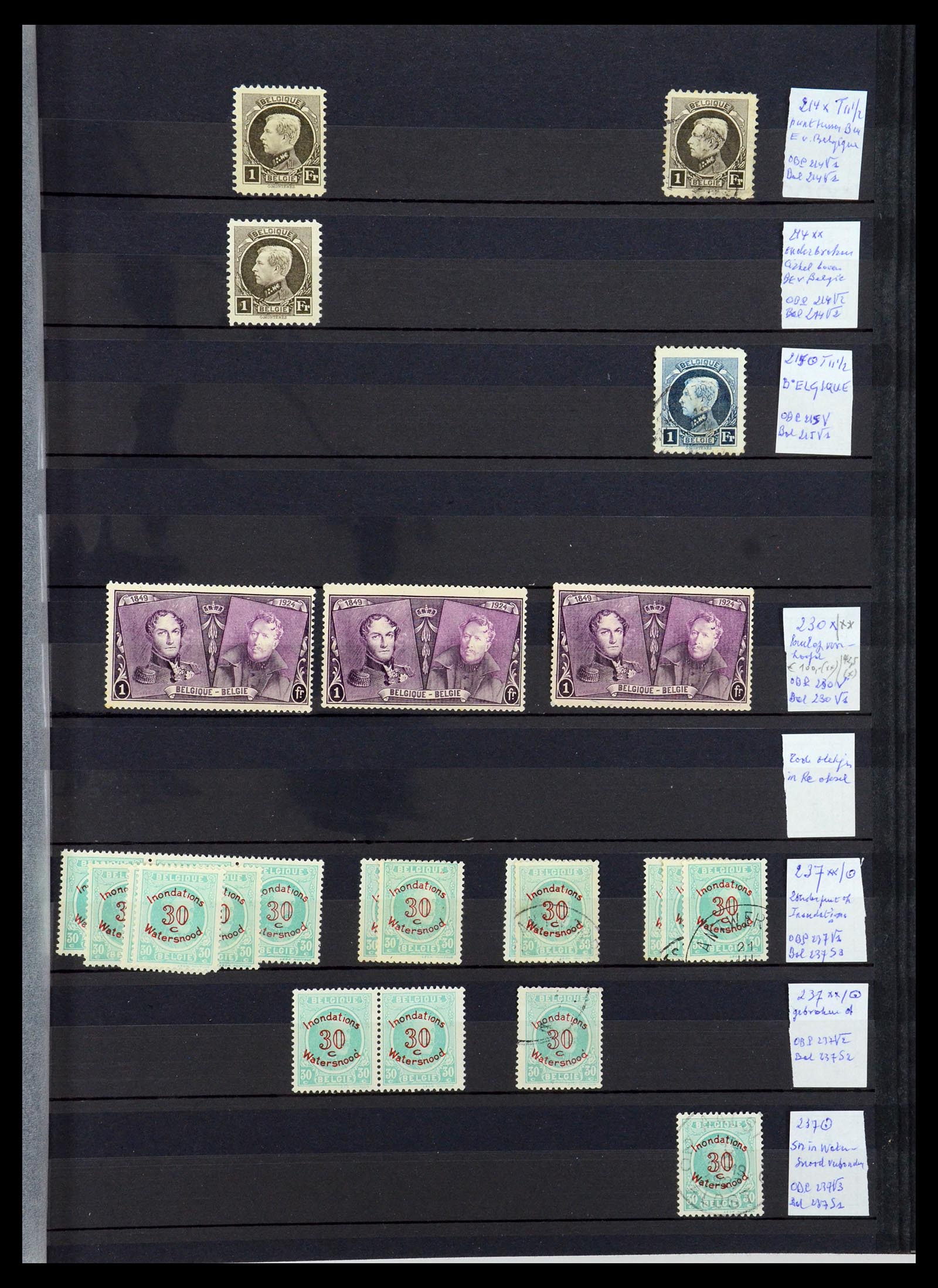 35915 013 - Stamp Collection 35915 Belgium plateflaws 1910-1951.