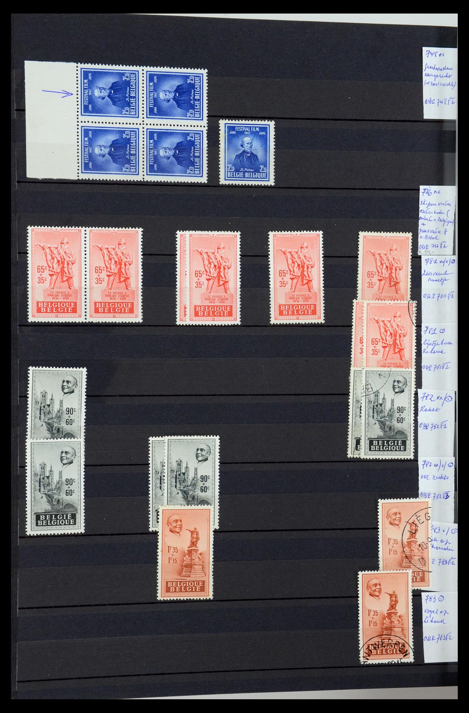 35915 054 - Postzegelverzameling 35915 België plaatfouten 1910-1951.