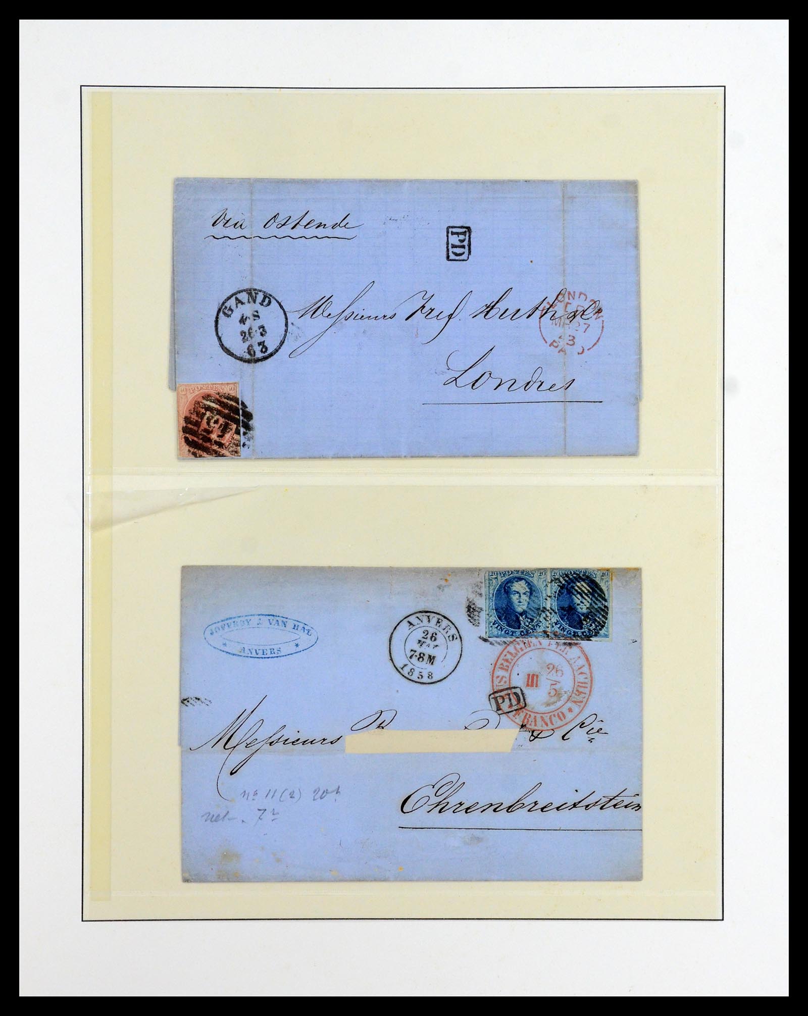 35919 023 - Postzegelverzameling 35919 België brieven 1851-1863.