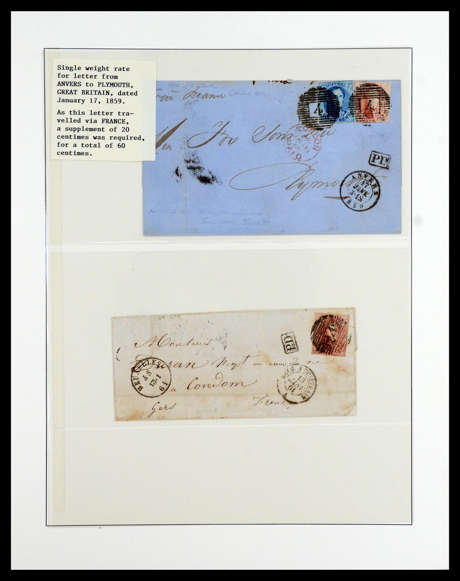 35919 029 - Stamp Collection 35919 Belgium covers 1851-1863.