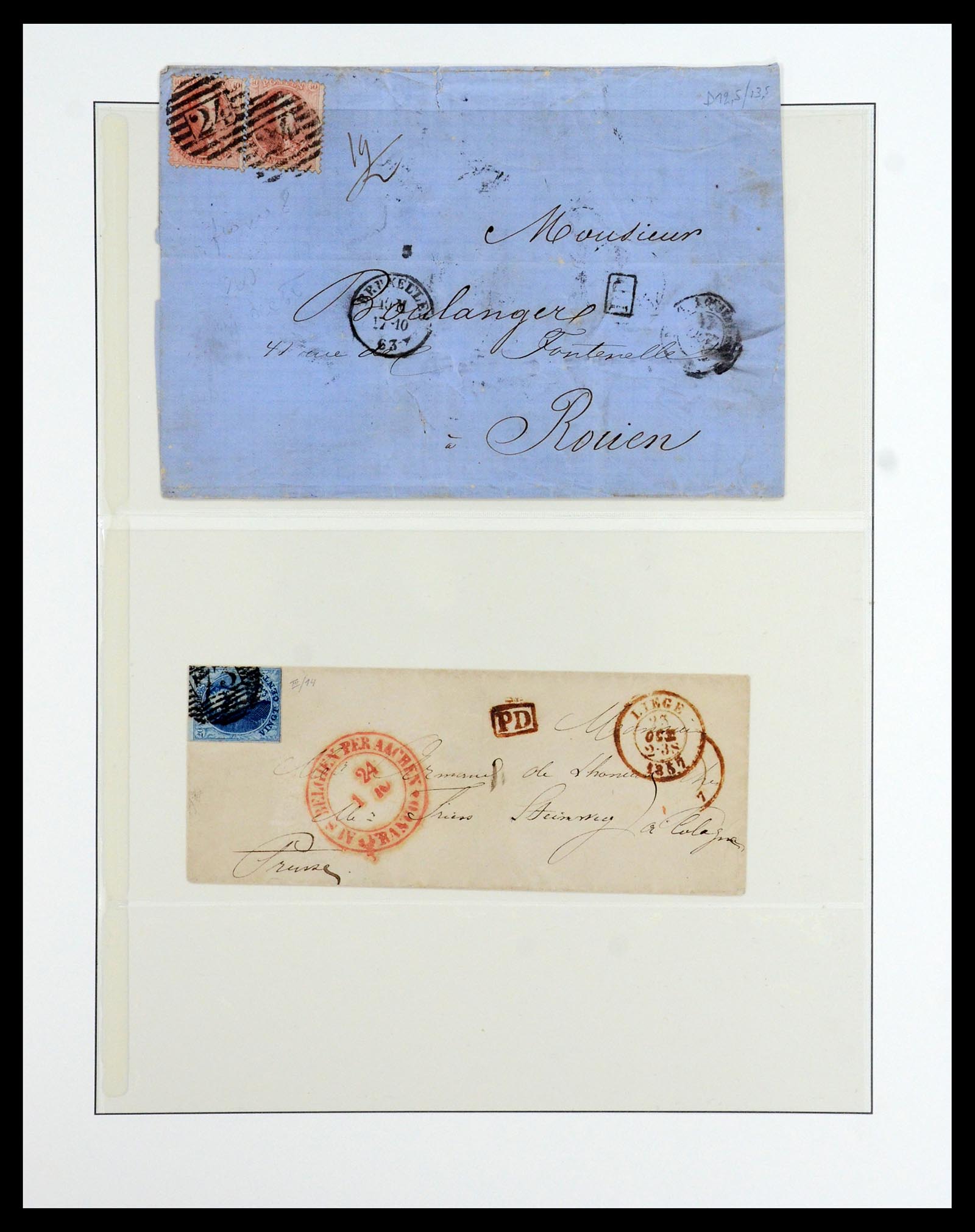 35919 030 - Postzegelverzameling 35919 België brieven 1851-1863.