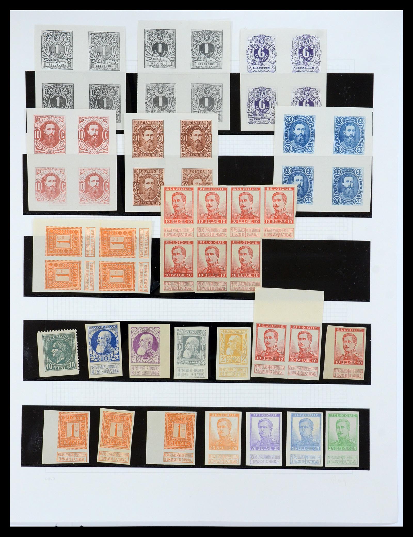 35929 001 - Stamp Collection 35929 Belgium proofs, essais and imperforated 1869-1912