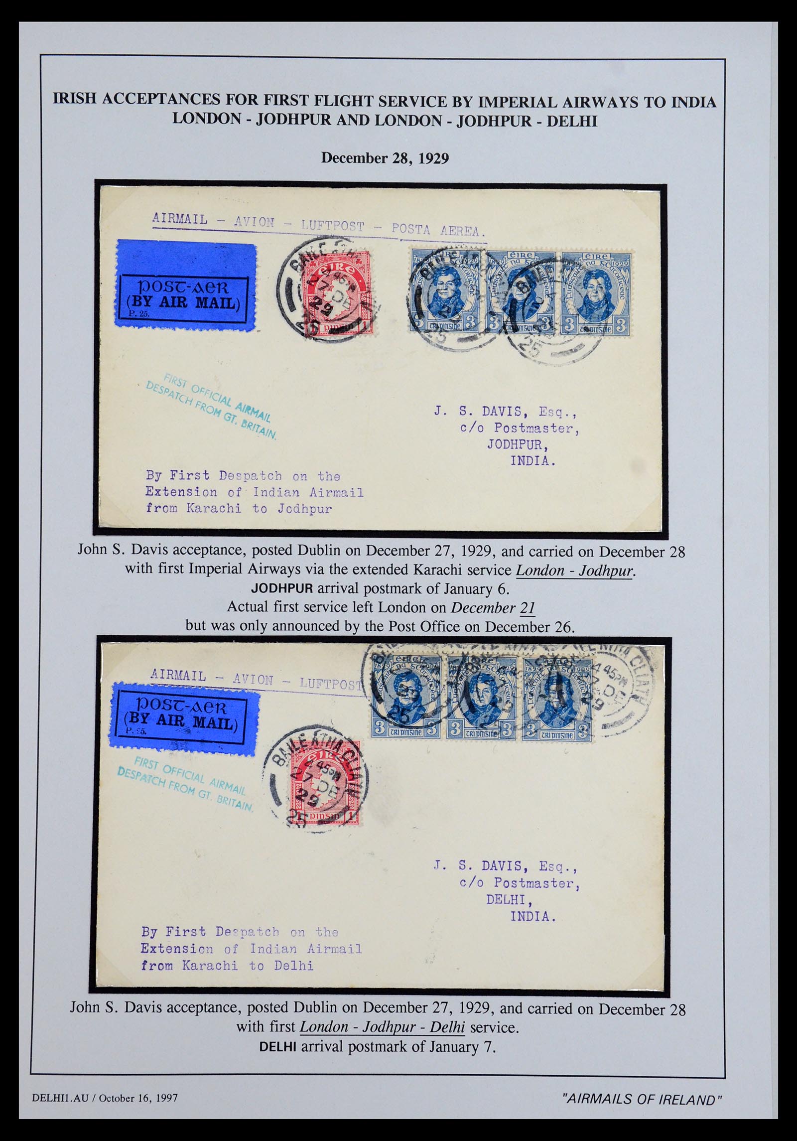 35994 008 - Postzegelverzameling 35994 Ierland luchtpost brieven 1929-1932.