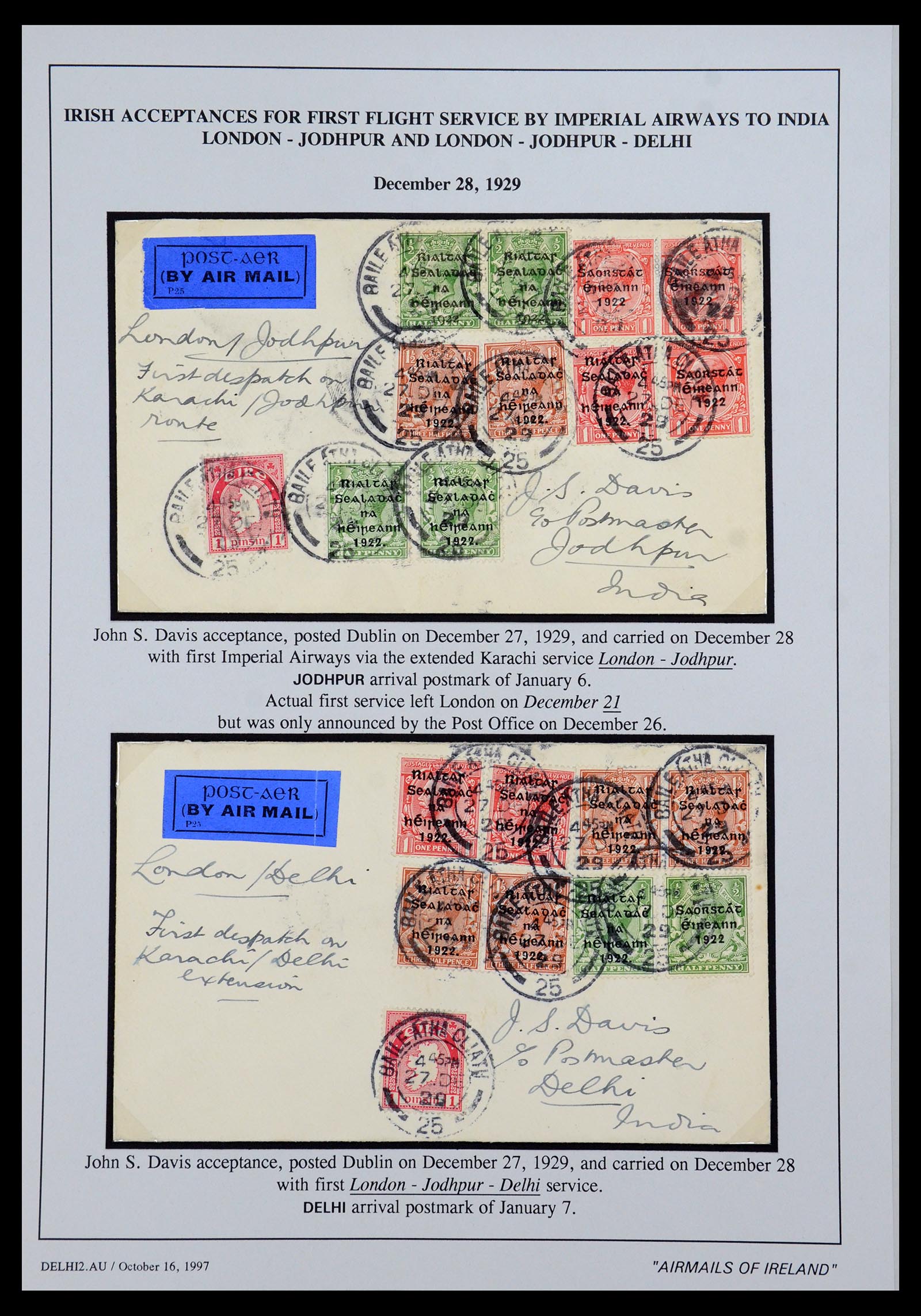 35994 009 - Postzegelverzameling 35994 Ierland luchtpost brieven 1929-1932.