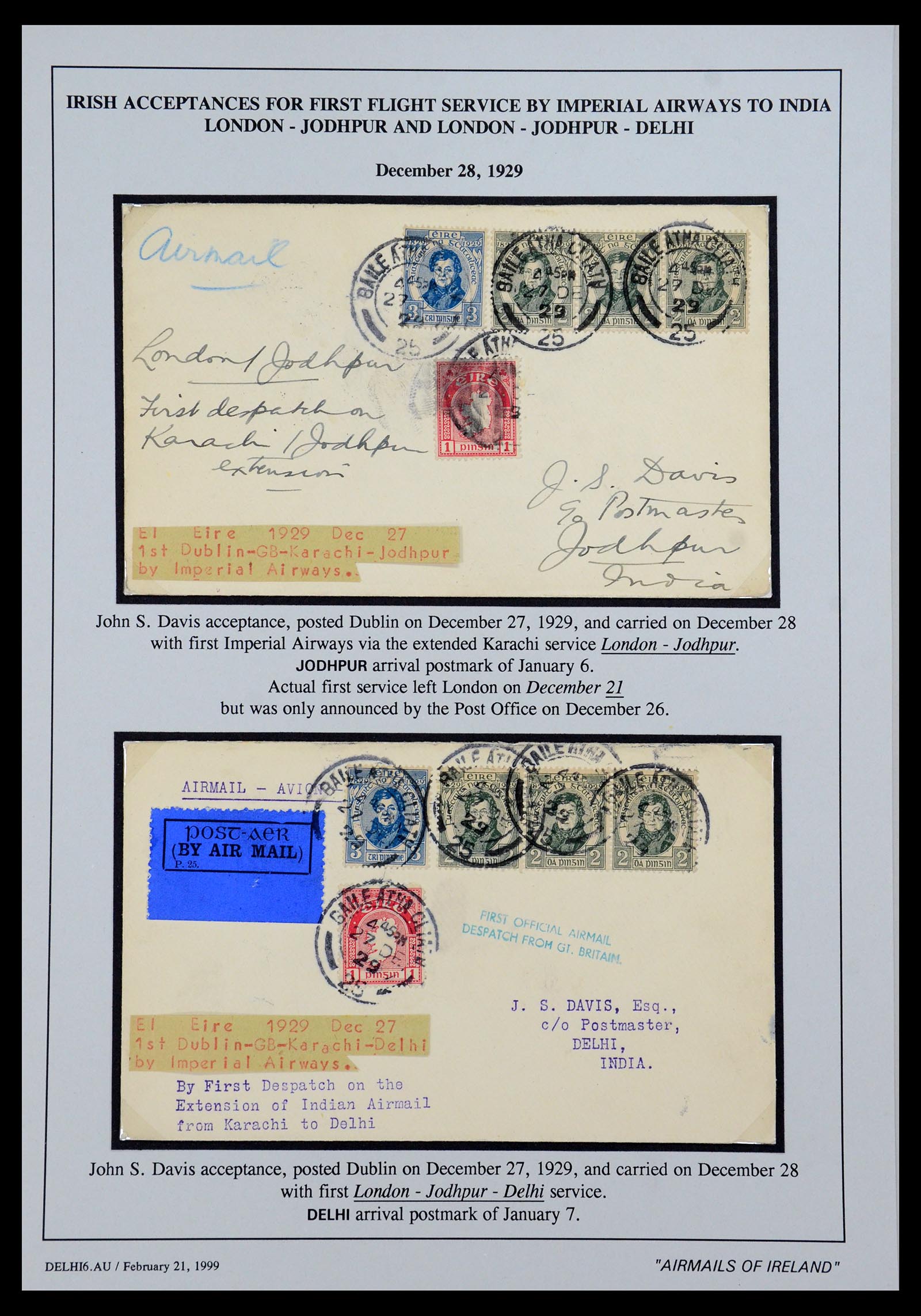 35994 010 - Postzegelverzameling 35994 Ierland luchtpost brieven 1929-1932.
