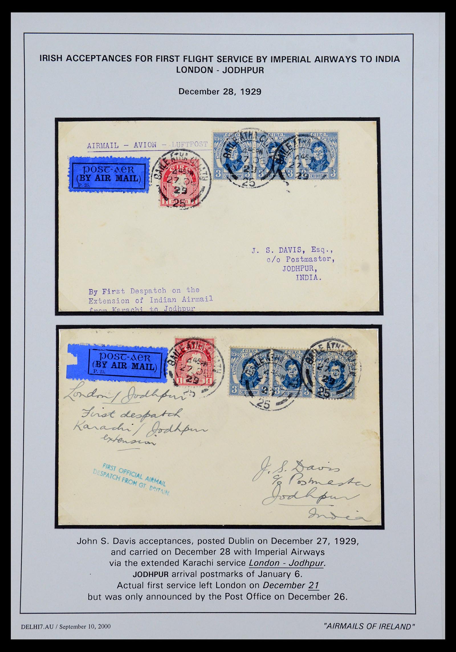 35994 011 - Postzegelverzameling 35994 Ierland luchtpost brieven 1929-1932.