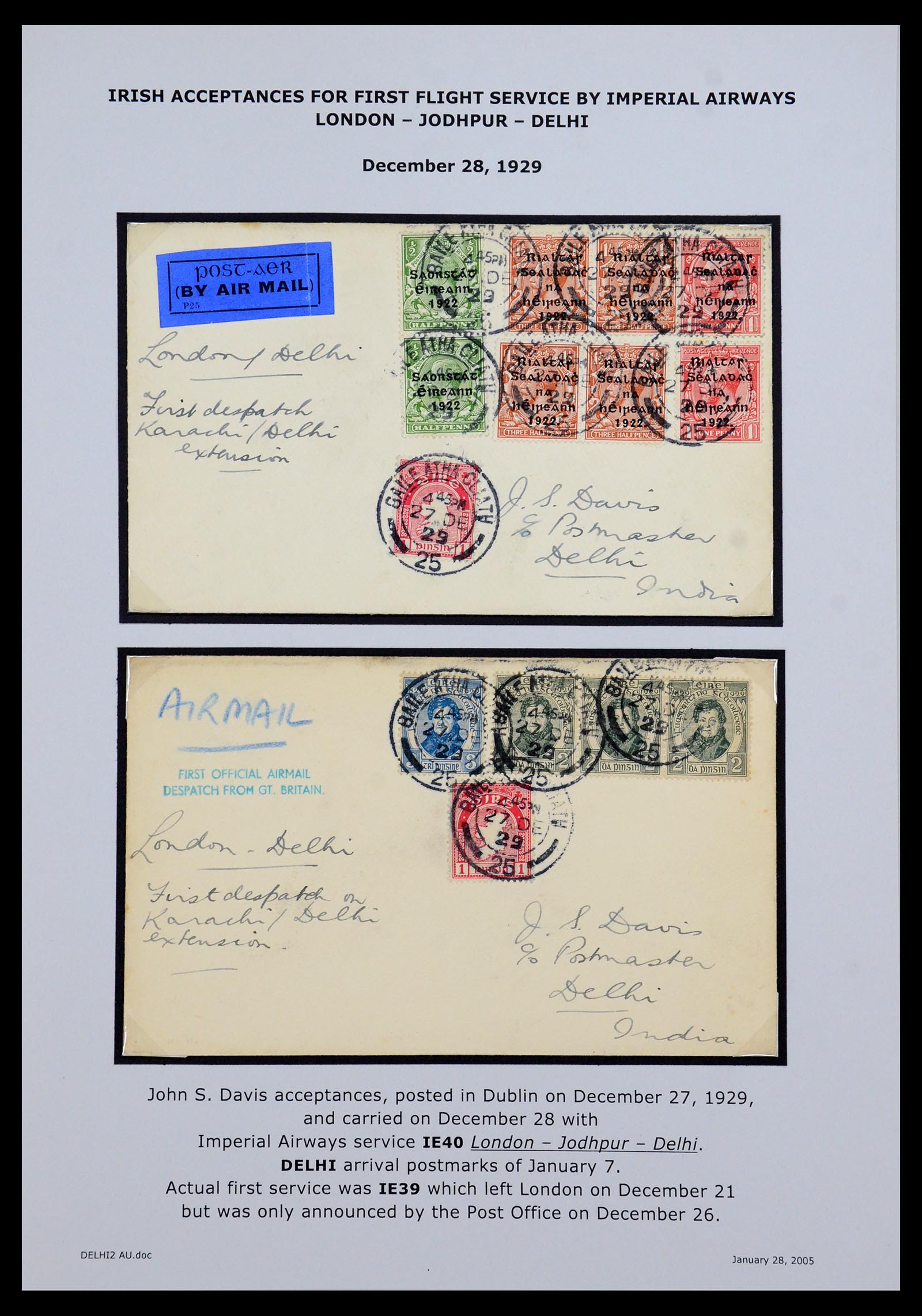 35994 012 - Postzegelverzameling 35994 Ierland luchtpost brieven 1929-1932.