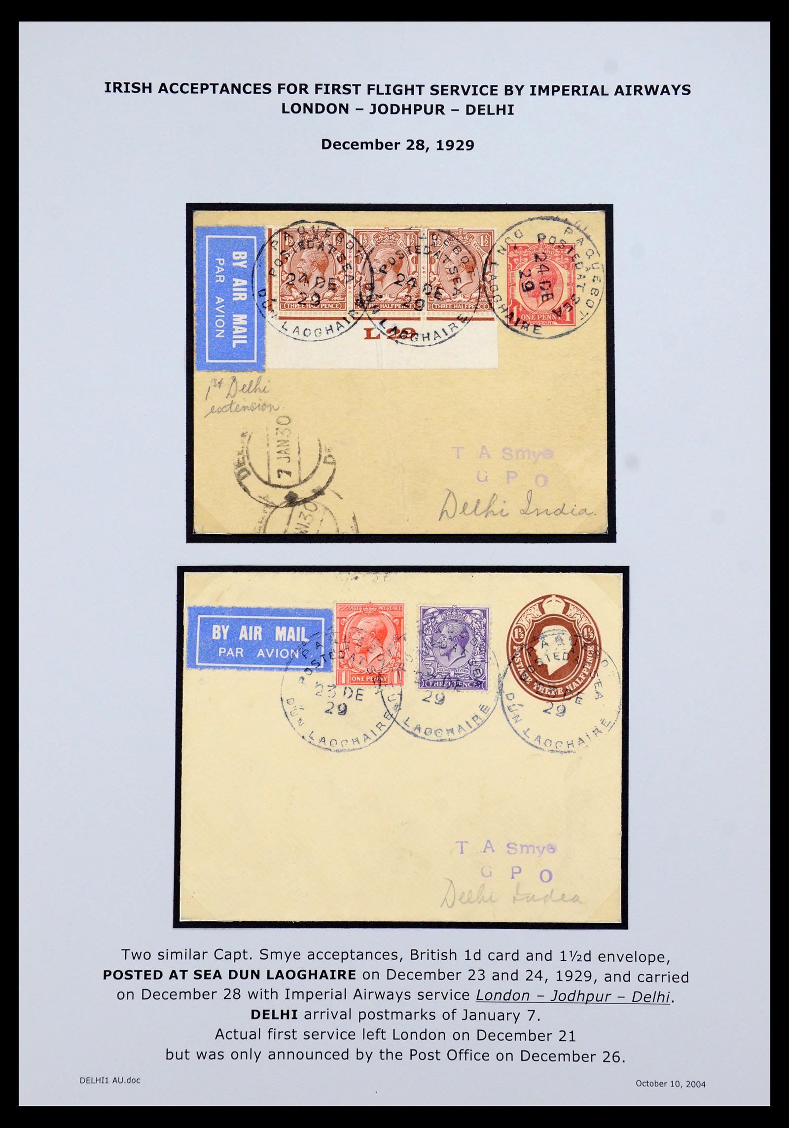35994 013 - Postzegelverzameling 35994 Ierland luchtpost brieven 1929-1932.