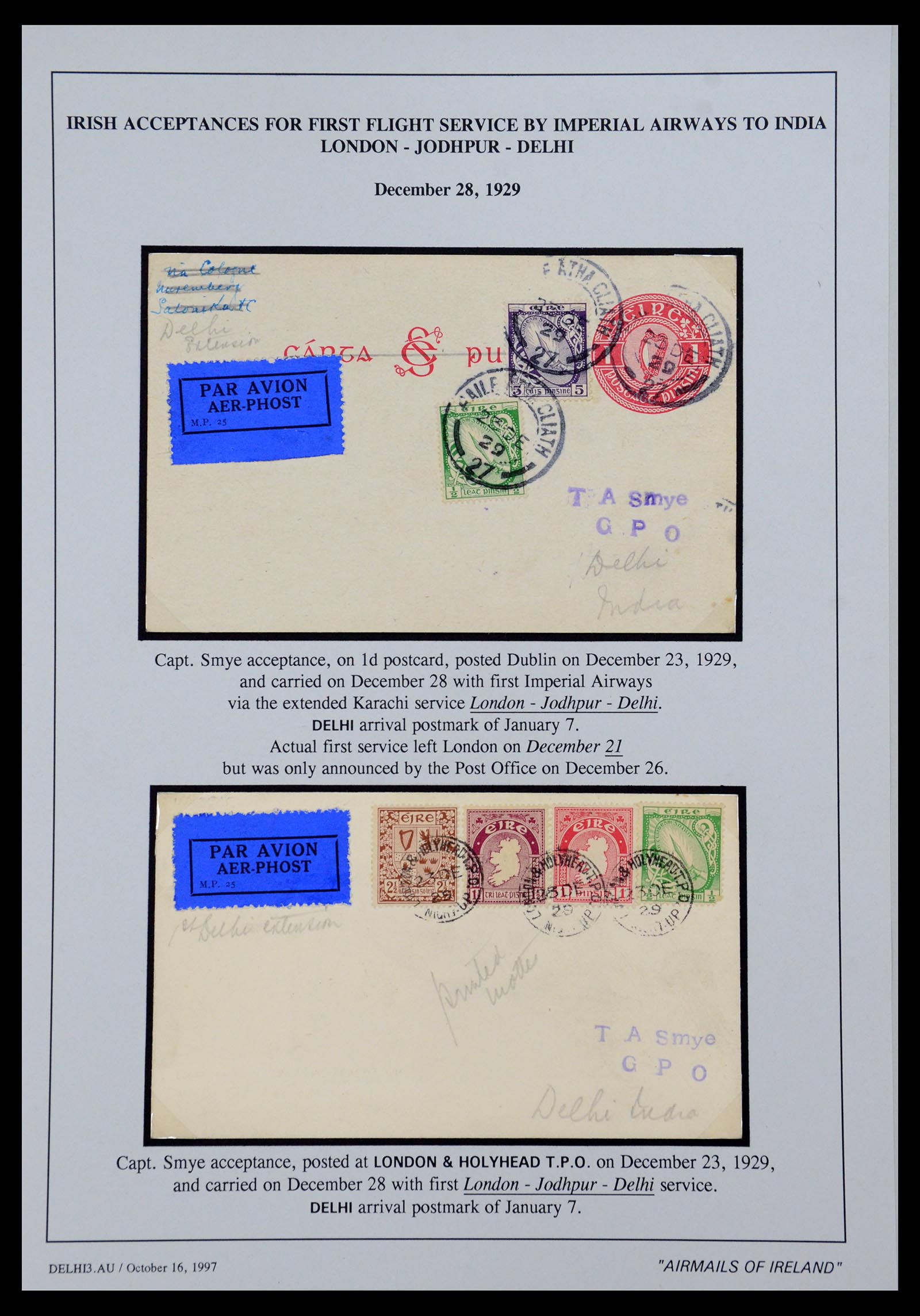 35994 014 - Postzegelverzameling 35994 Ierland luchtpost brieven 1929-1932.