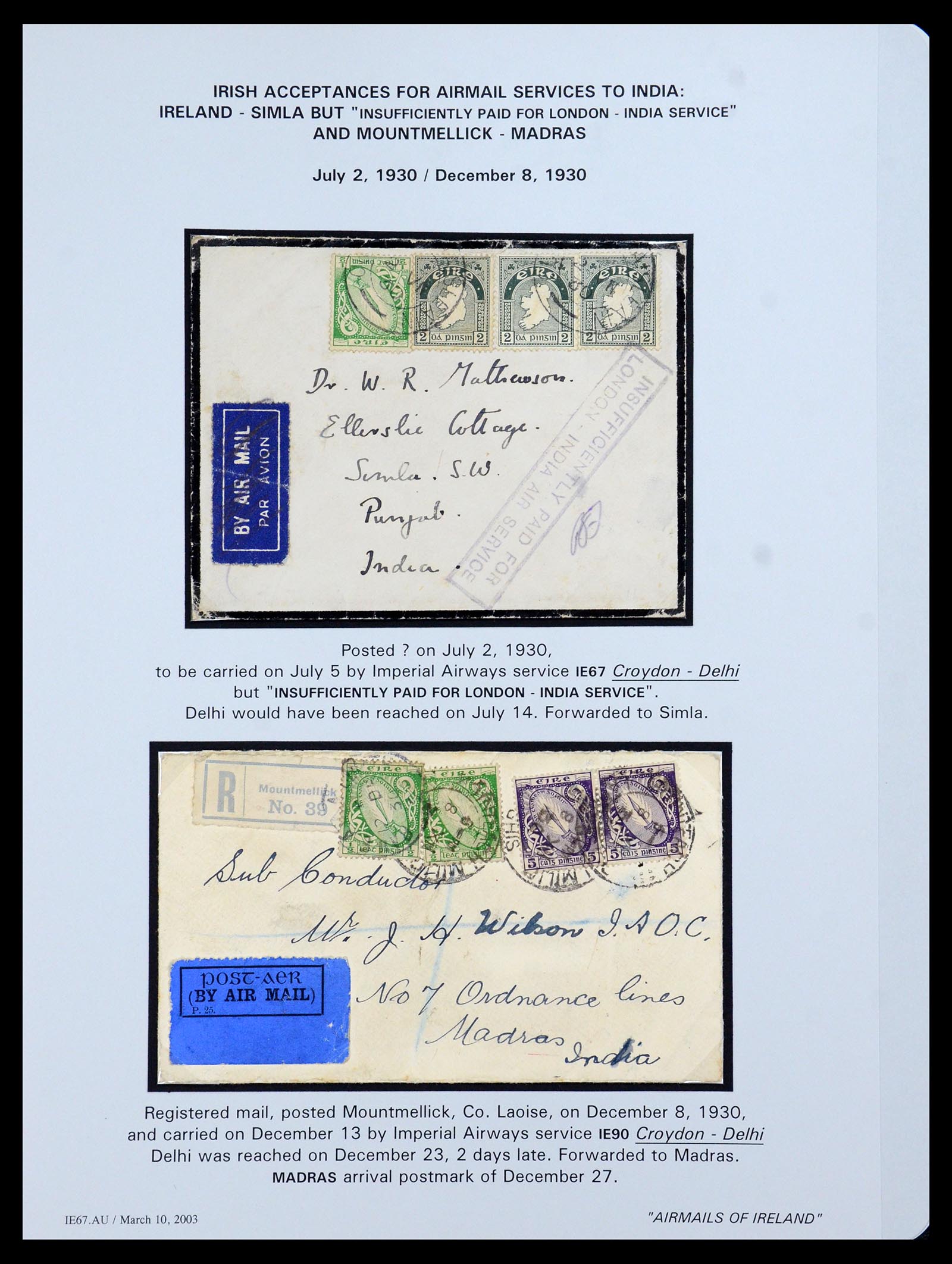 35994 020 - Postzegelverzameling 35994 Ierland luchtpost brieven 1929-1932.