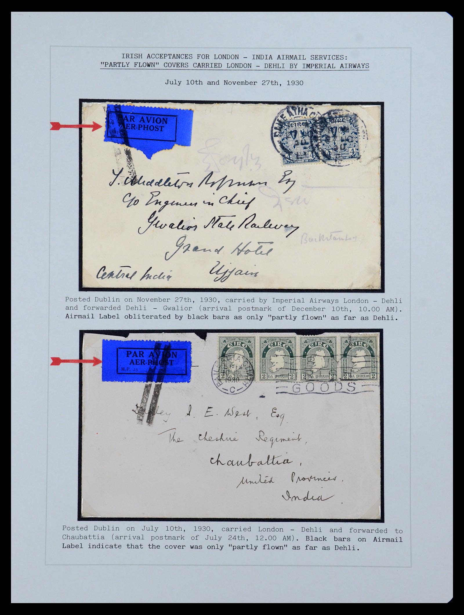 35994 021 - Postzegelverzameling 35994 Ierland luchtpost brieven 1929-1932.