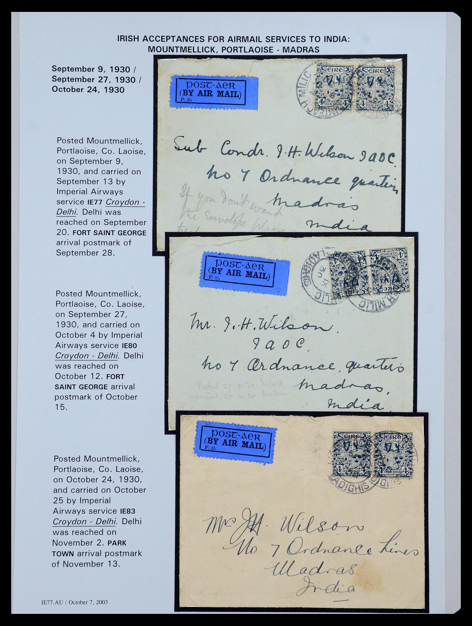 35994 022 - Postzegelverzameling 35994 Ierland luchtpost brieven 1929-1932.