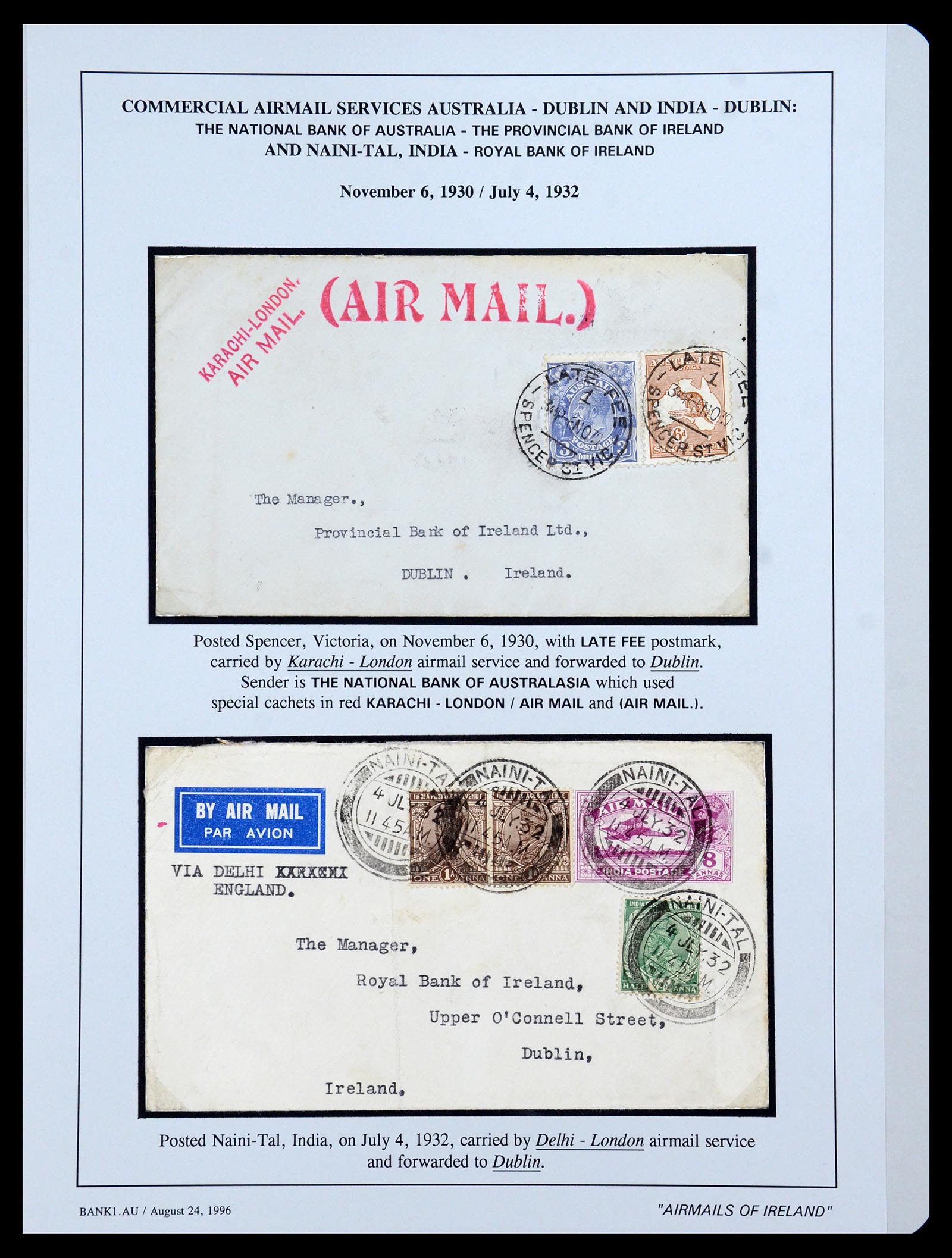 35994 024 - Postzegelverzameling 35994 Ierland luchtpost brieven 1929-1932.