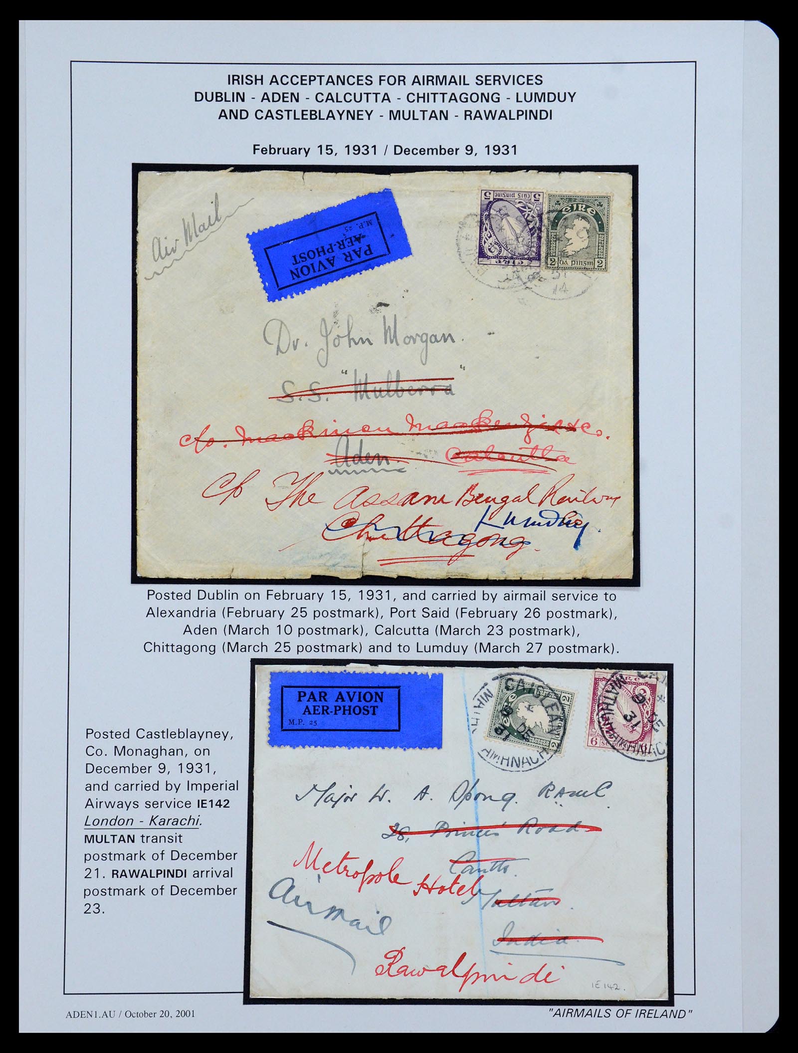 35994 025 - Postzegelverzameling 35994 Ierland luchtpost brieven 1929-1932.