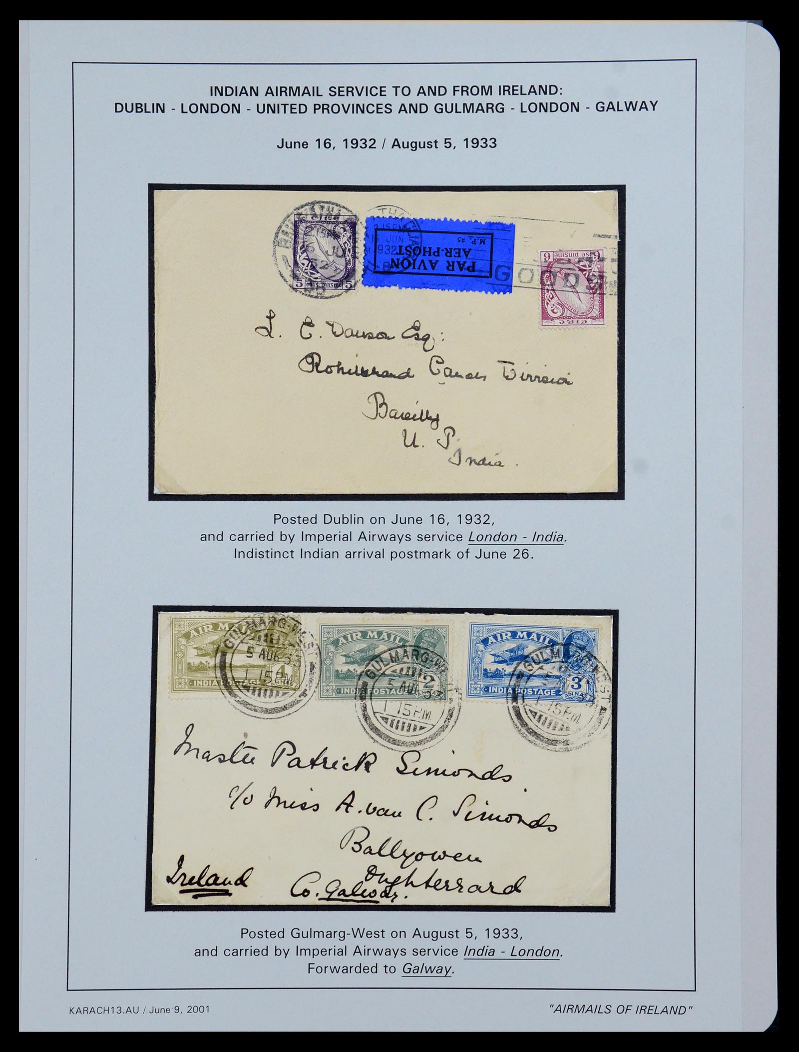 35994 029 - Postzegelverzameling 35994 Ierland luchtpost brieven 1929-1932.