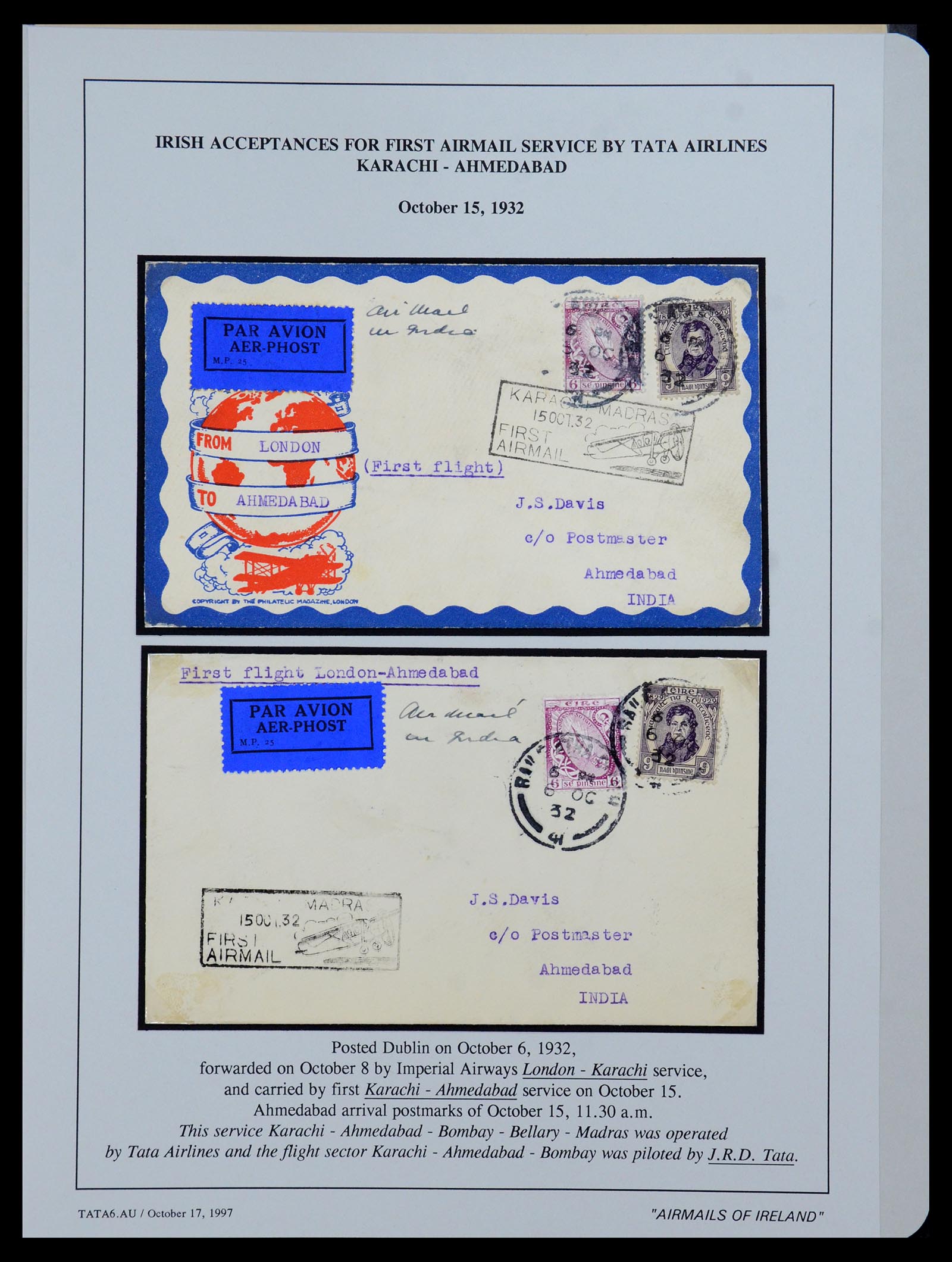 35994 034 - Postzegelverzameling 35994 Ierland luchtpost brieven 1929-1932.