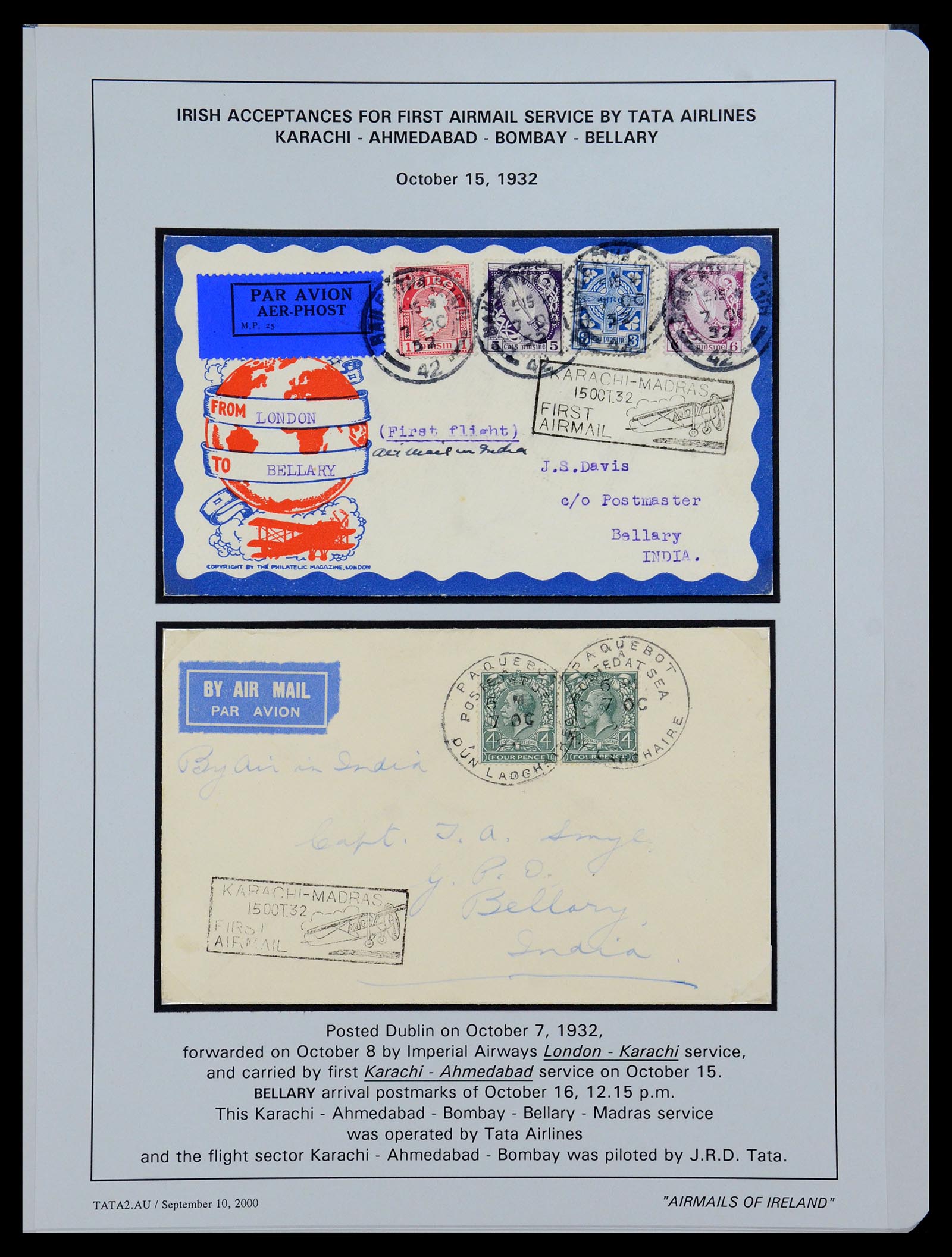 35994 039 - Postzegelverzameling 35994 Ierland luchtpost brieven 1929-1932.